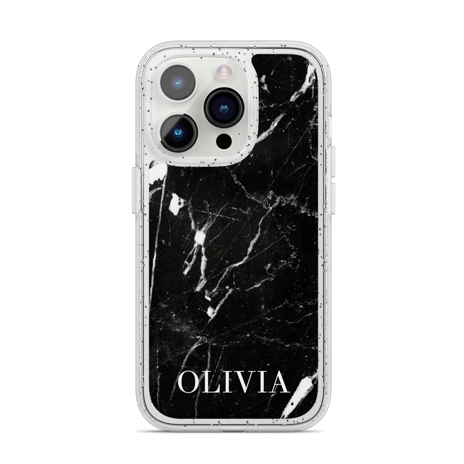 Marble Name Personalised iPhone 14 Pro Glitter Tough Case Silver