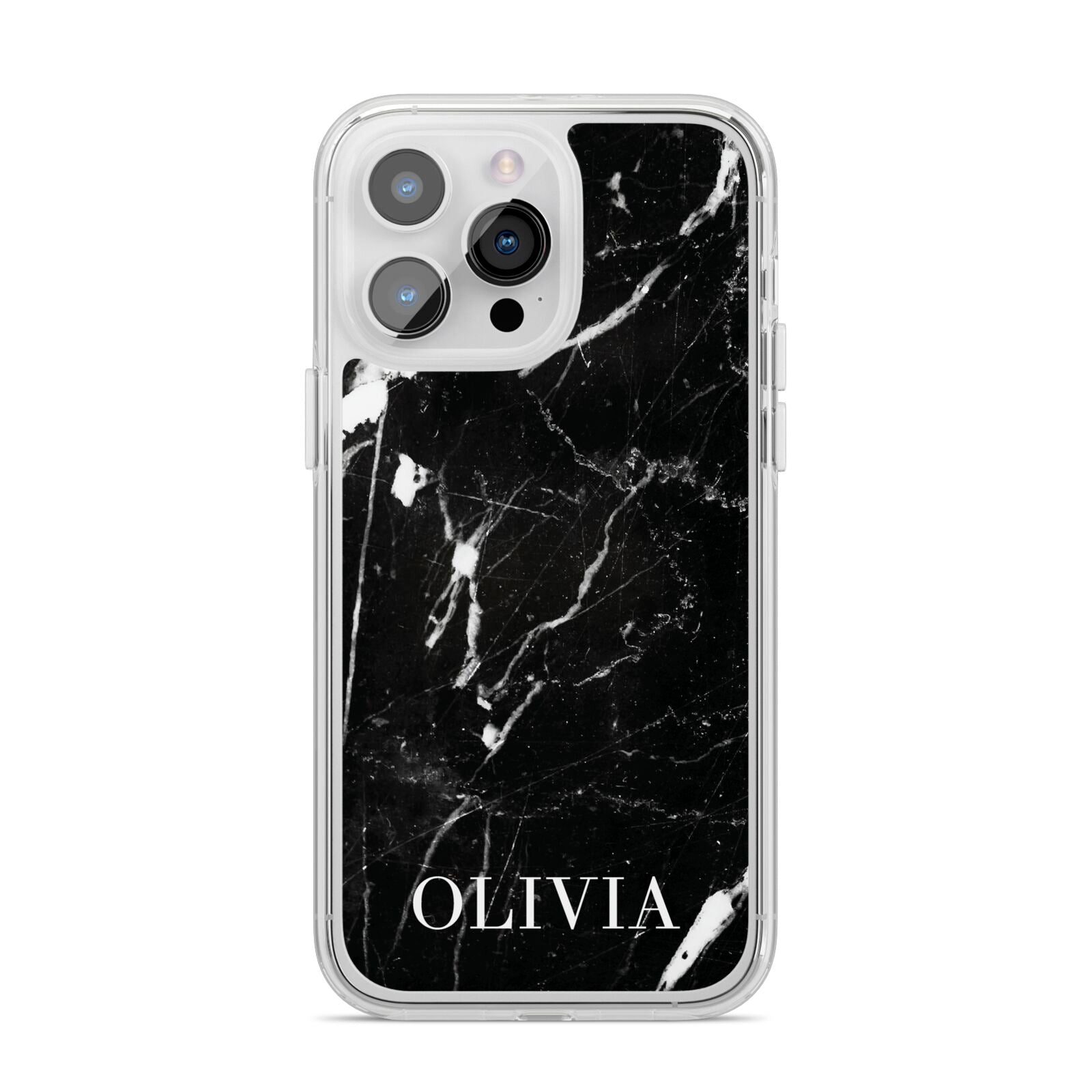 Marble Name Personalised iPhone 14 Pro Max Clear Tough Case Silver