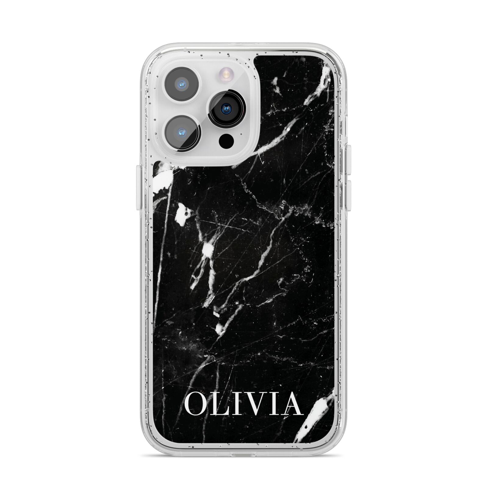 Marble Name Personalised iPhone 14 Pro Max Glitter Tough Case Silver