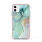 Marble Pattern Apple iPhone 11 in White with Pink Impact Case