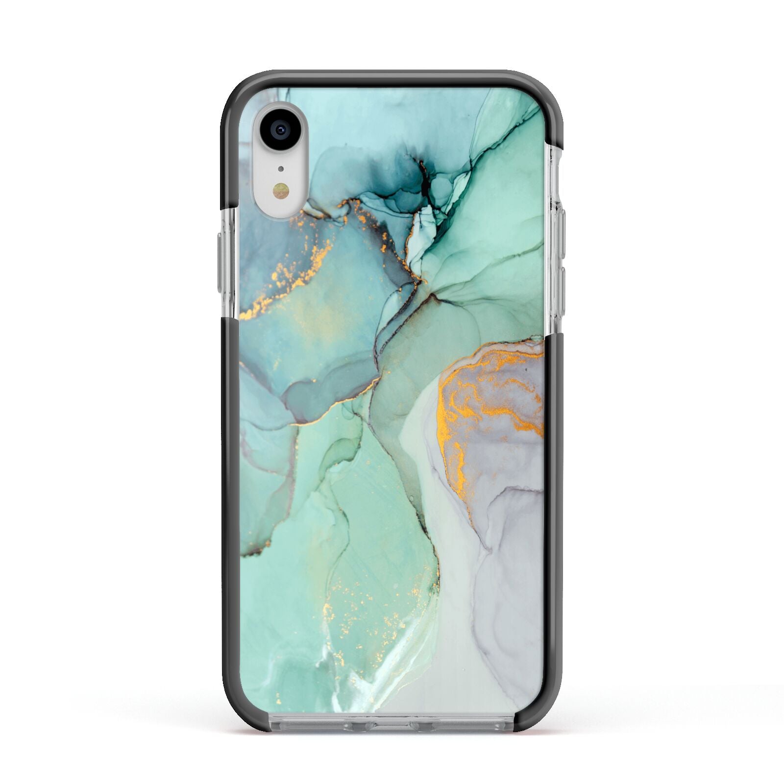 Marble Pattern Apple iPhone XR Impact Case Black Edge on Silver Phone
