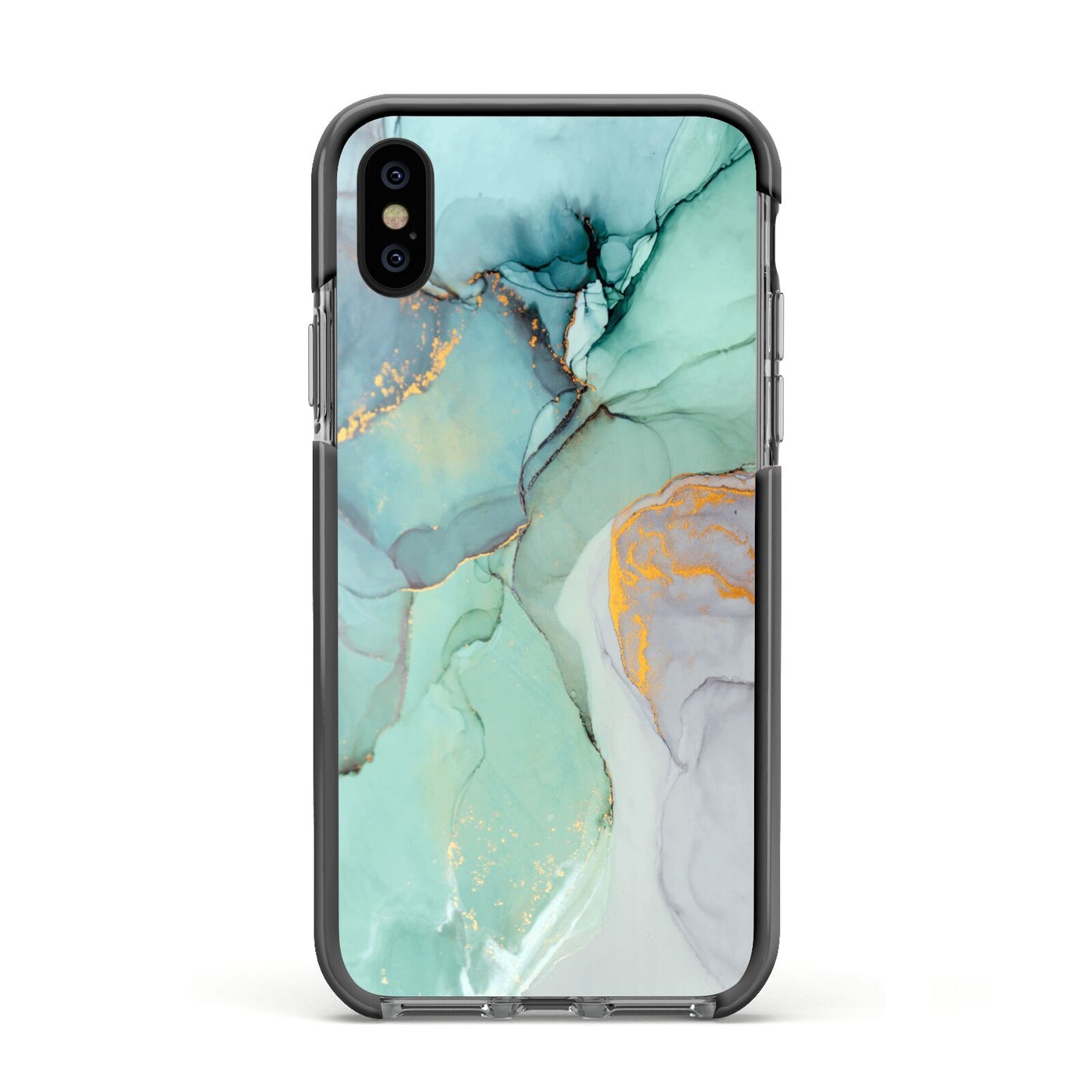 Marble Pattern Apple iPhone Xs Impact Case Black Edge on Black Phone
