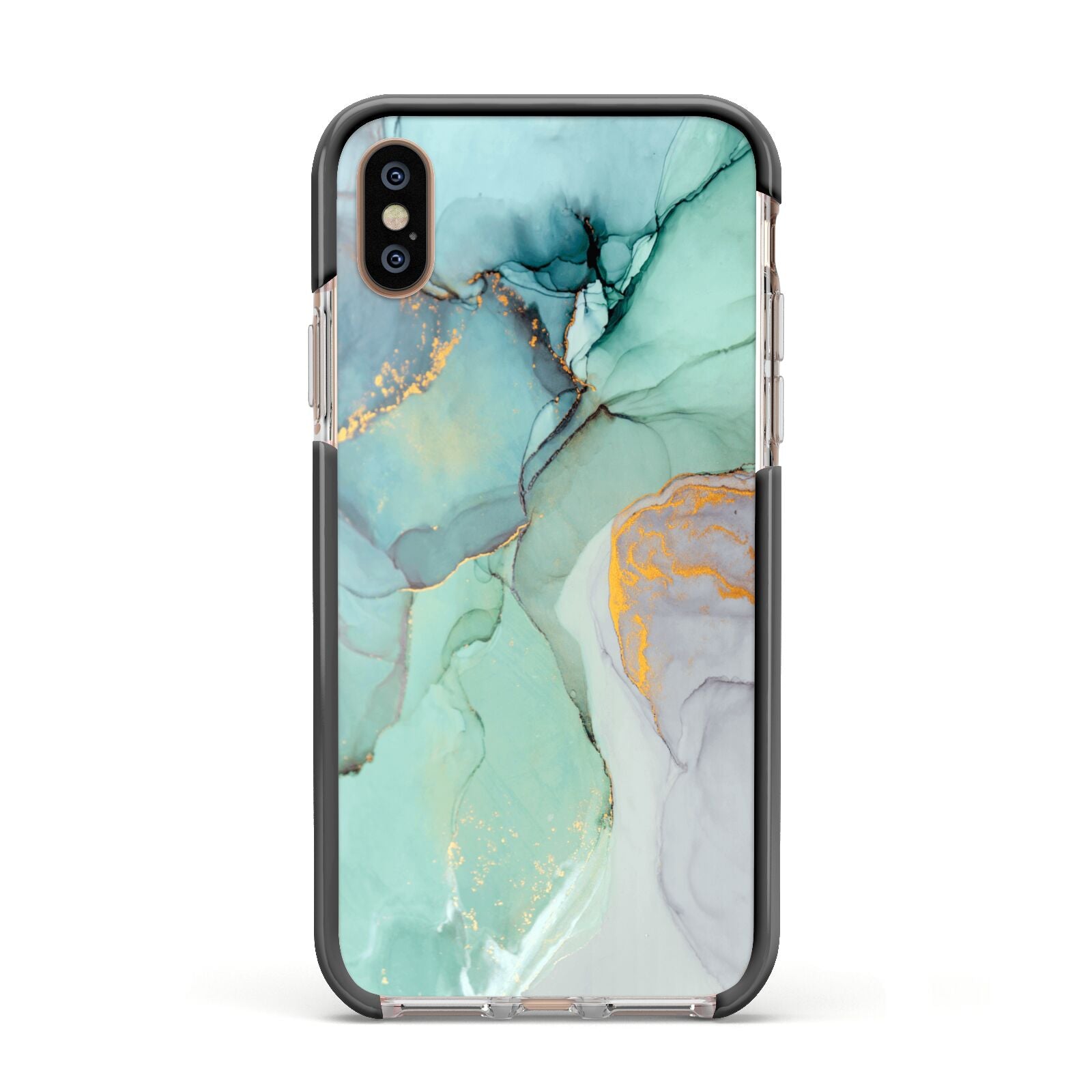 Marble Pattern Apple iPhone Xs Impact Case Black Edge on Gold Phone