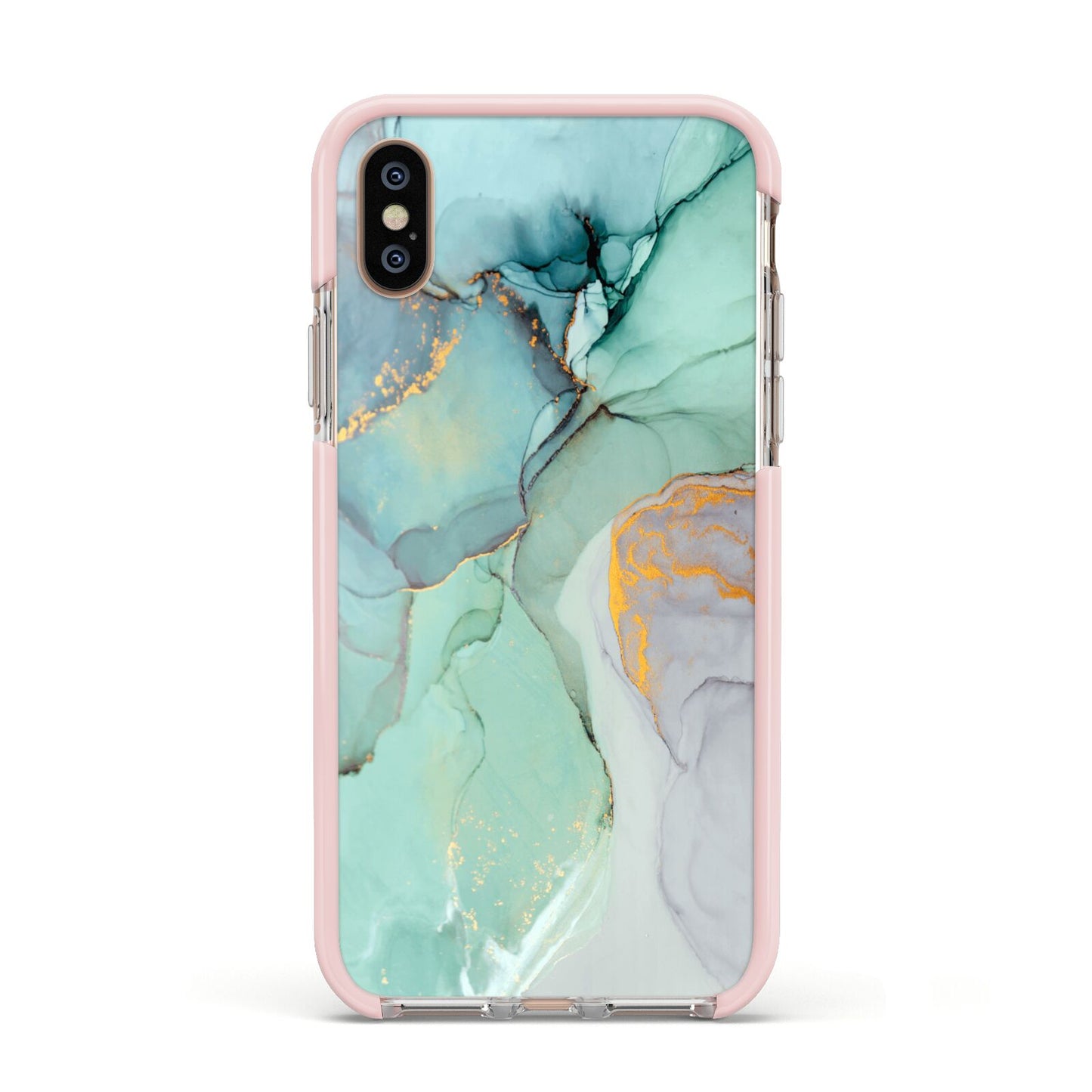 Marble Pattern Apple iPhone Xs Impact Case Pink Edge on Gold Phone