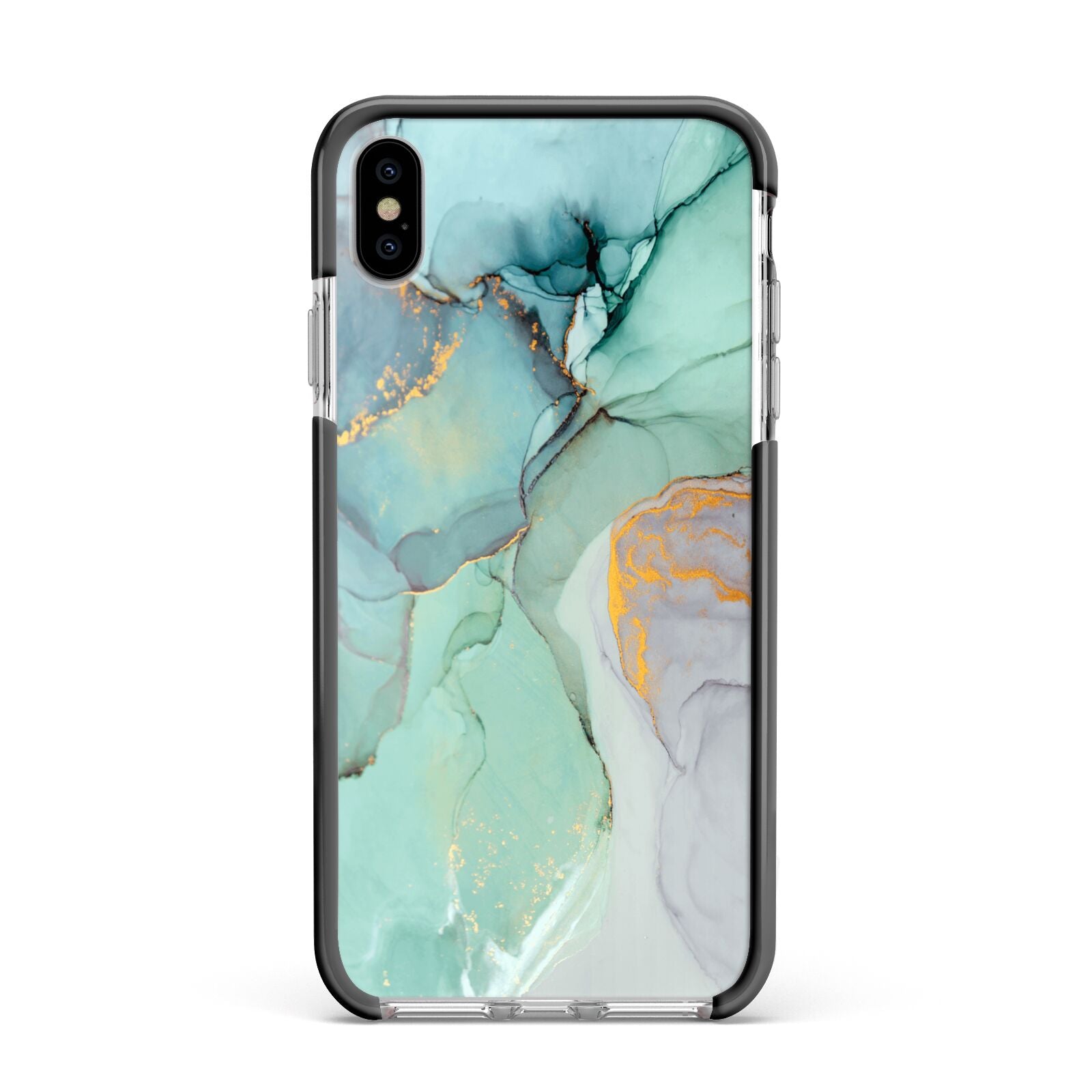 Marble Pattern Apple iPhone Xs Max Impact Case Black Edge on Silver Phone