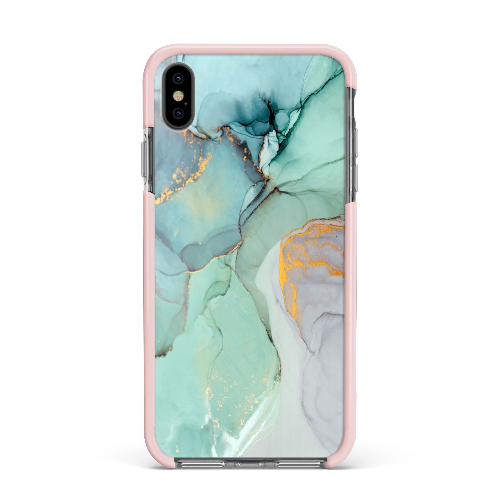 Marble Pattern Apple iPhone Xs Max Impact Case Pink Edge on Black Phone