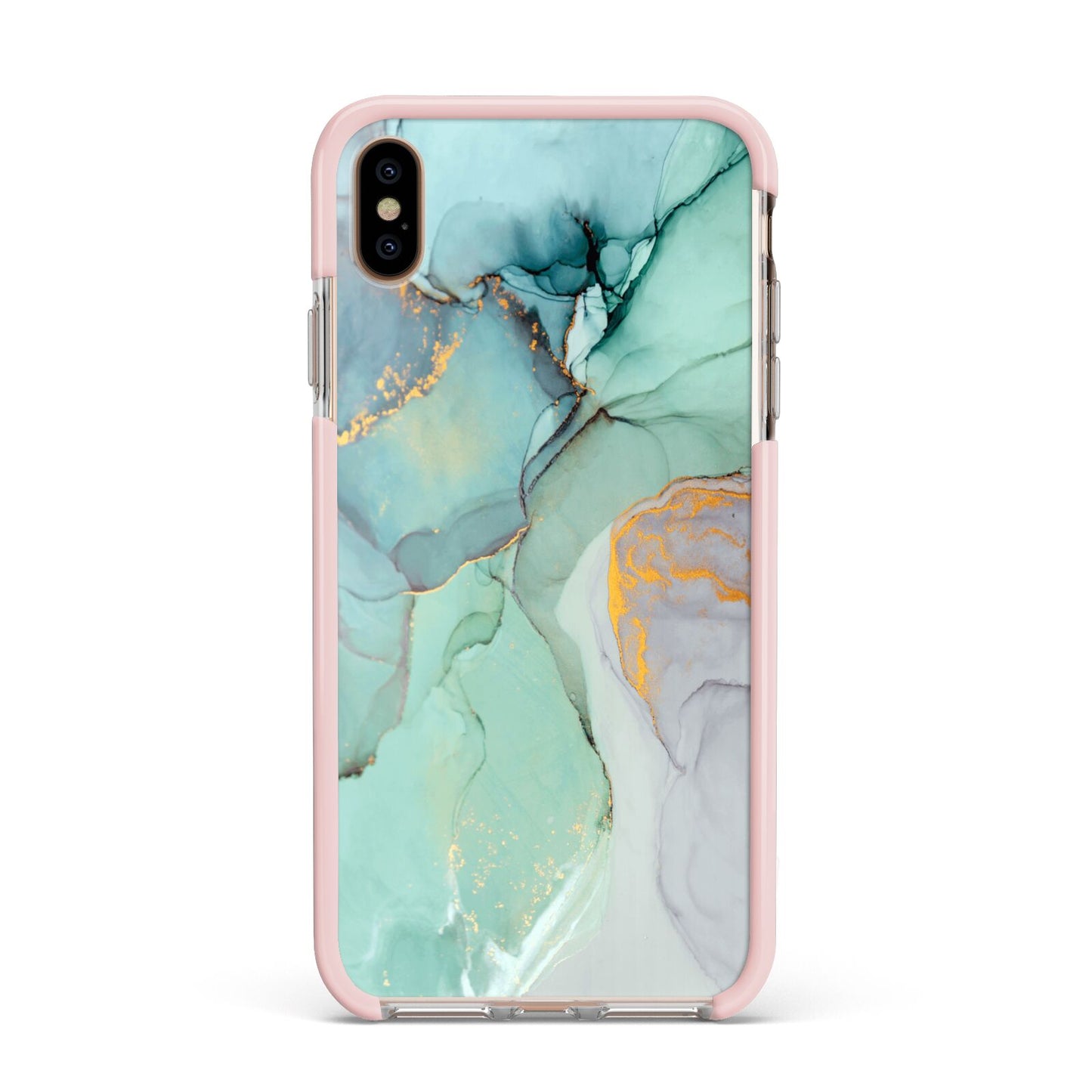 Marble Pattern Apple iPhone Xs Max Impact Case Pink Edge on Gold Phone
