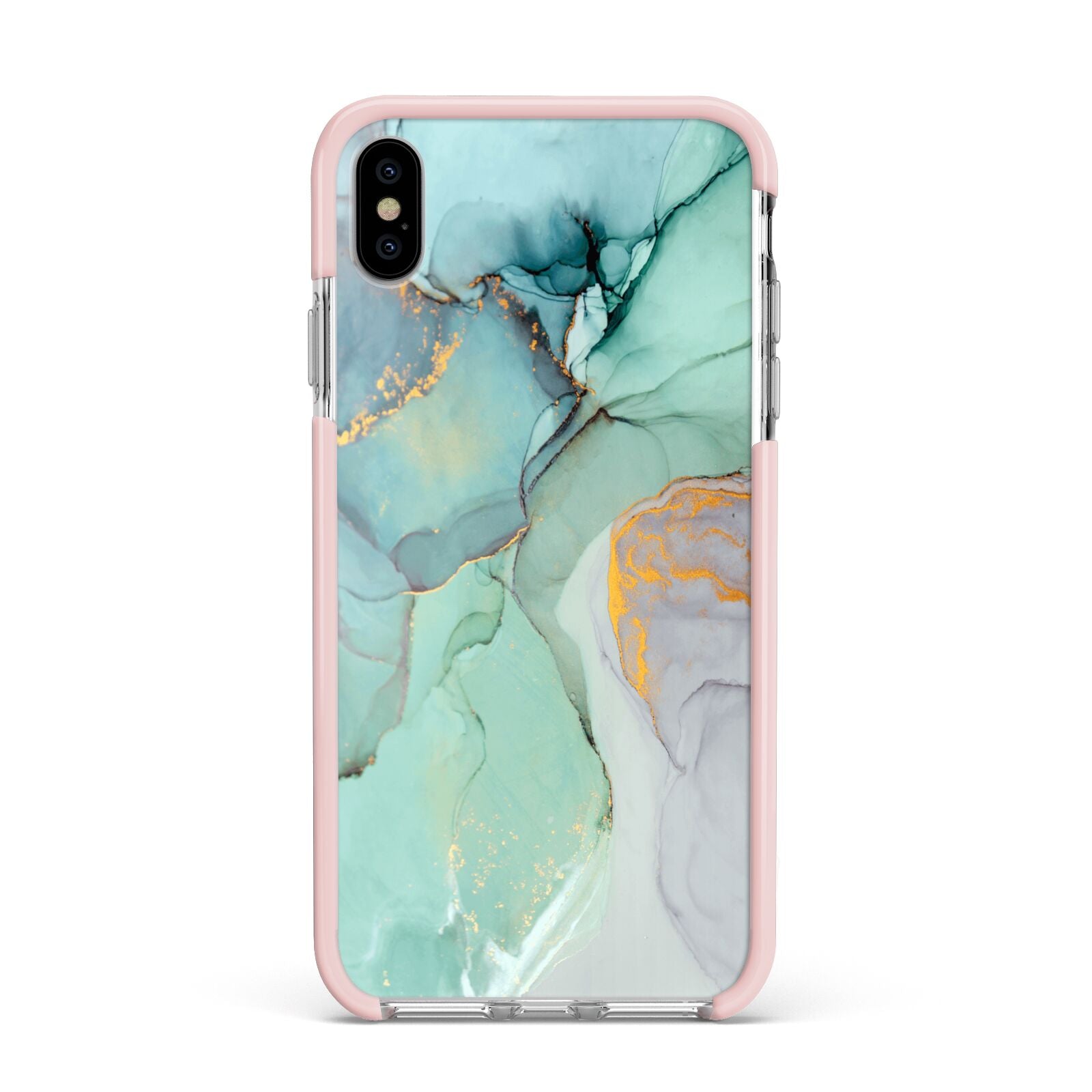Marble Pattern Apple iPhone Xs Max Impact Case Pink Edge on Silver Phone