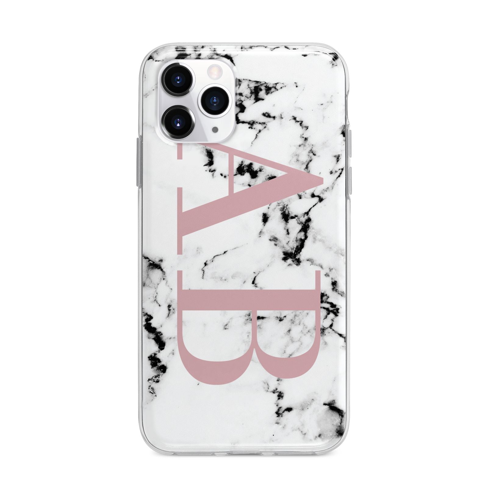 Marble Pattern Pink Initials Personalised Apple iPhone 11 Pro Max in Silver with Bumper Case
