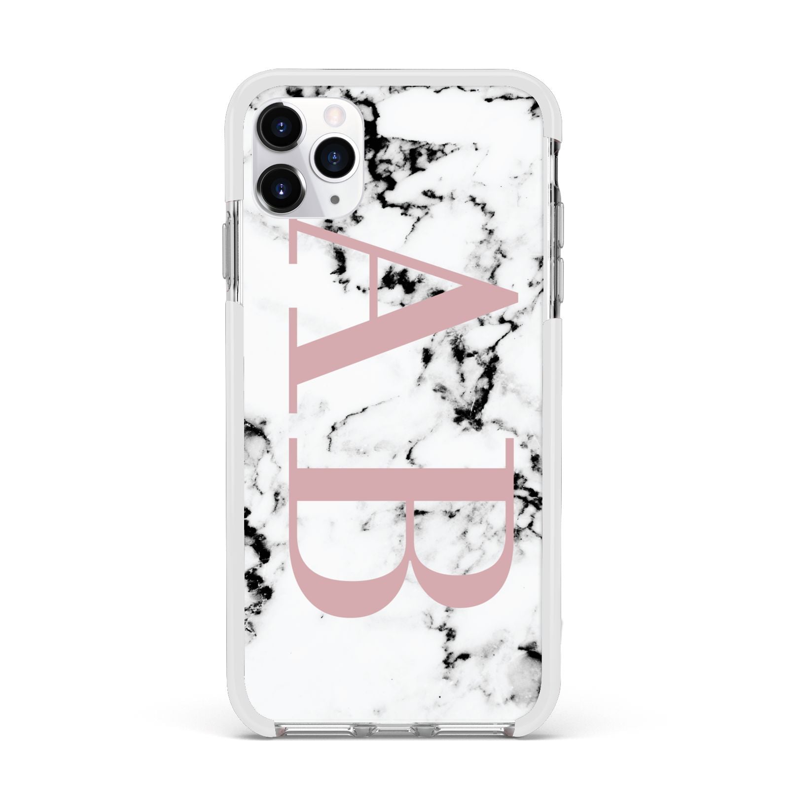 Marble Pattern Pink Initials Personalised Apple iPhone 11 Pro Max in Silver with White Impact Case