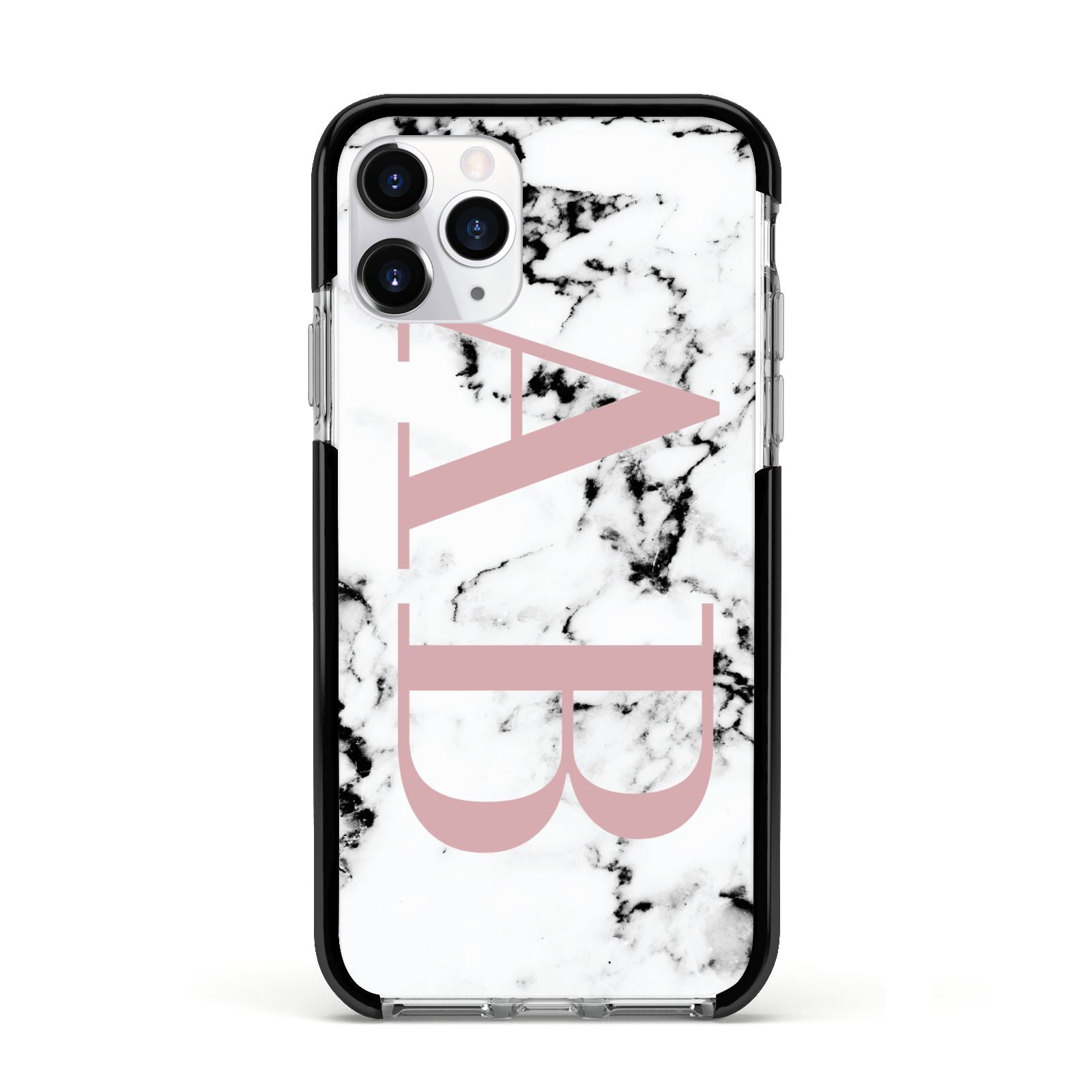 Marble Pattern Pink Initials Personalised Apple iPhone 11 Pro in Silver with Black Impact Case