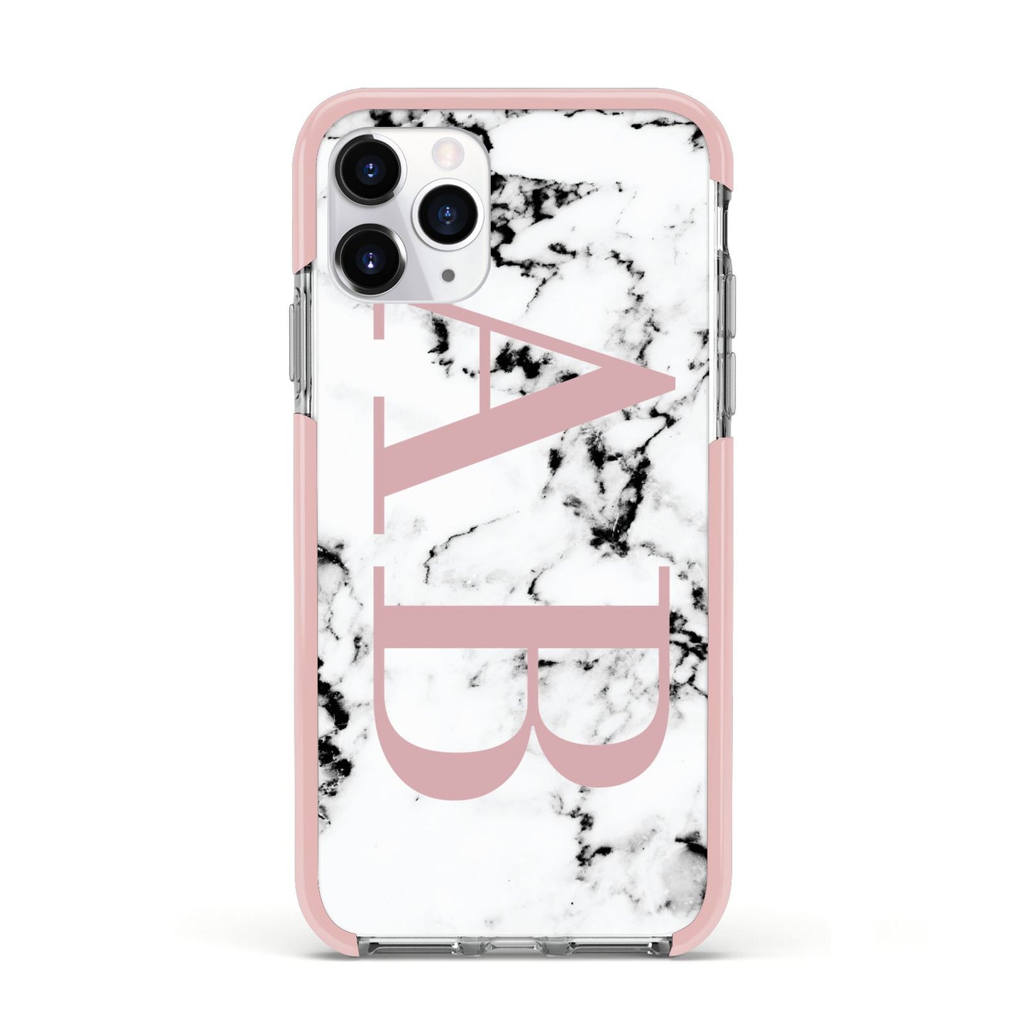 Marble Pattern Pink Initials Personalised Apple iPhone 11 Pro in Silver with Pink Impact Case