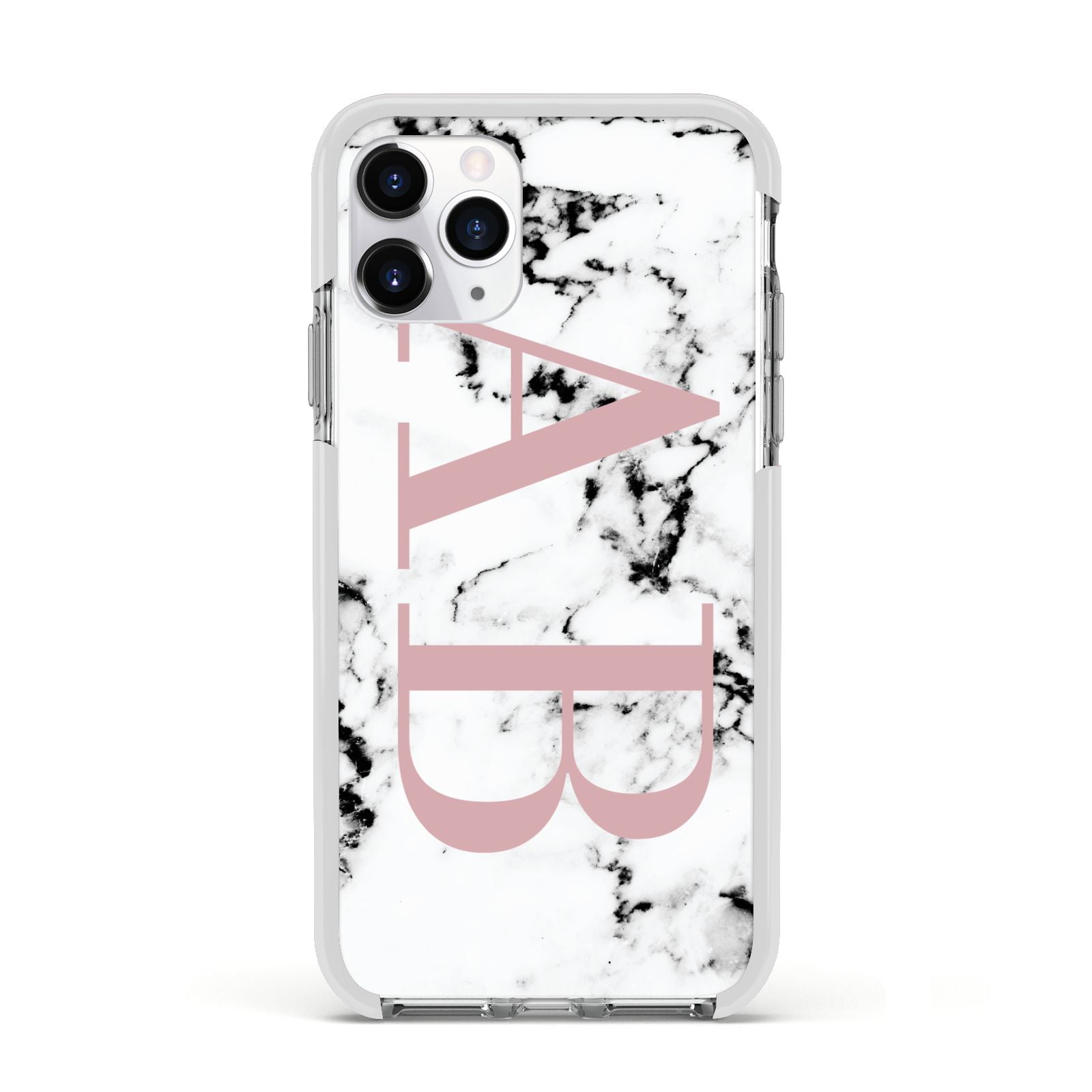 Marble Pattern Pink Initials Personalised Apple iPhone 11 Pro in Silver with White Impact Case