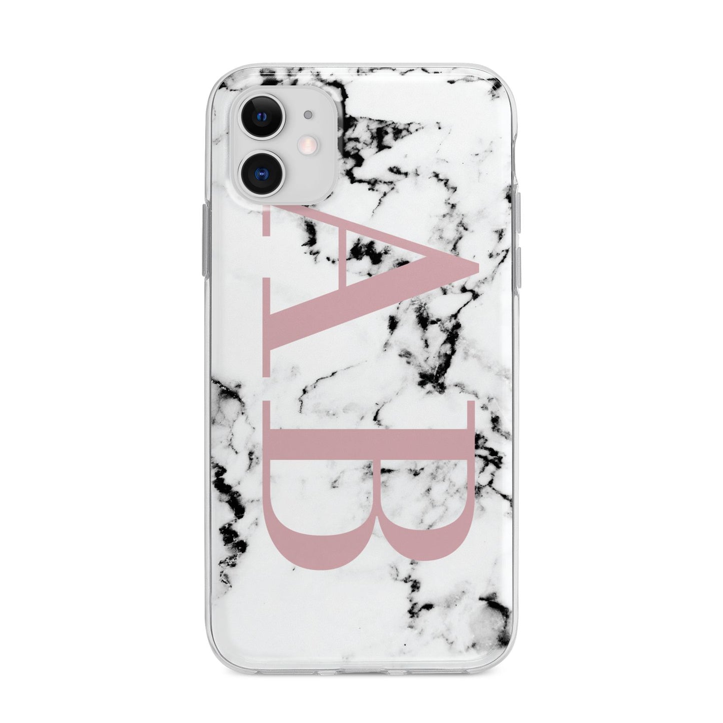 Marble Pattern Pink Initials Personalised Apple iPhone 11 in White with Bumper Case