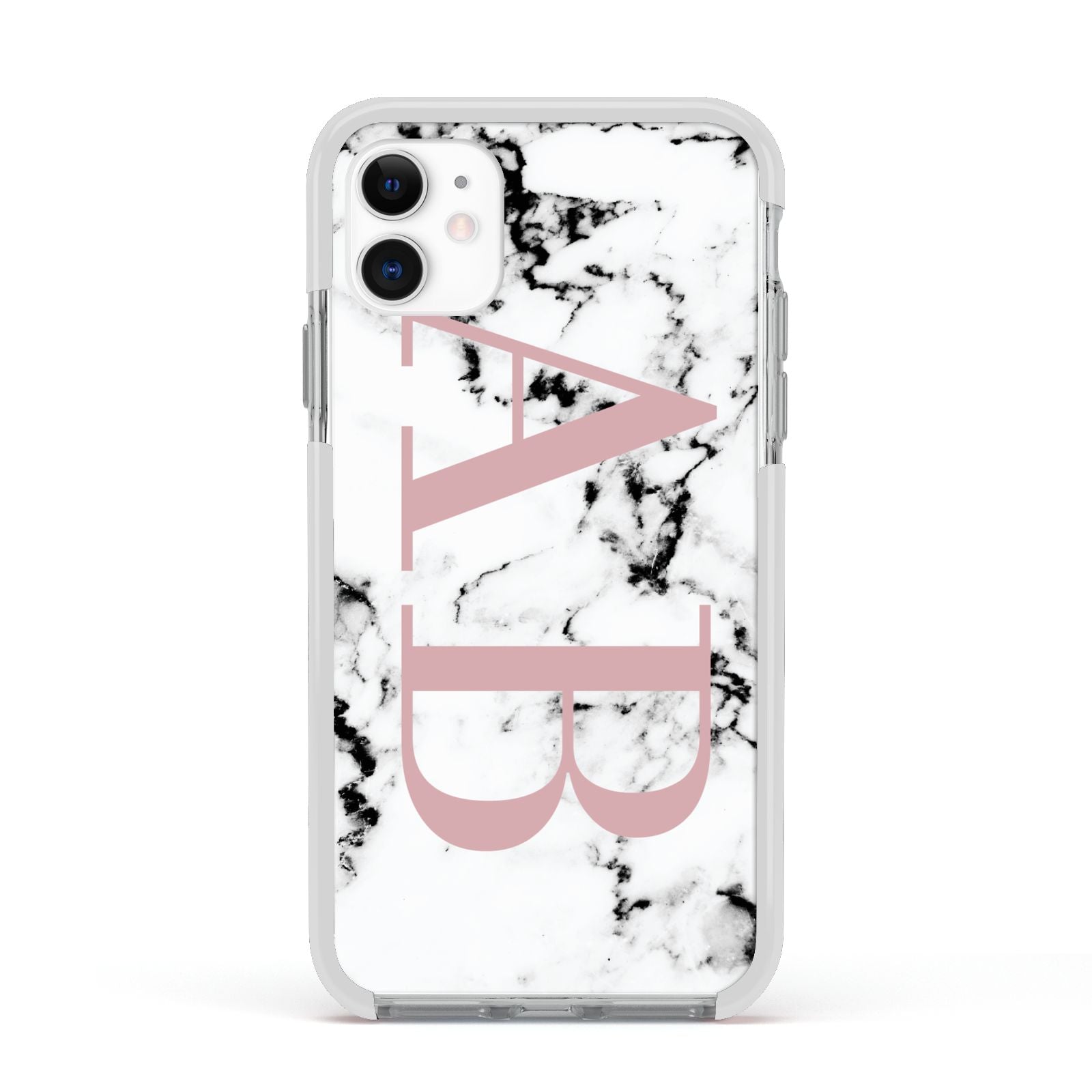 Marble Pattern Pink Initials Personalised Apple iPhone 11 in White with White Impact Case