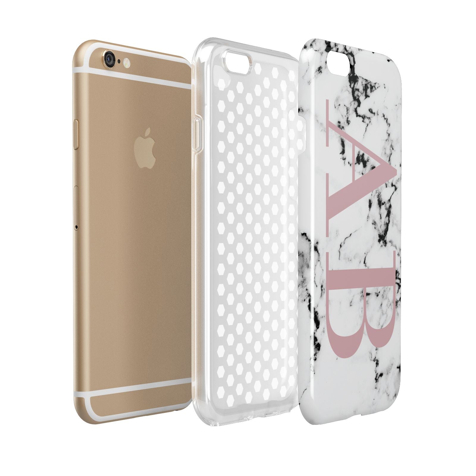 Marble Pattern Pink Initials Personalised Apple iPhone 6 3D Tough Case Expanded view