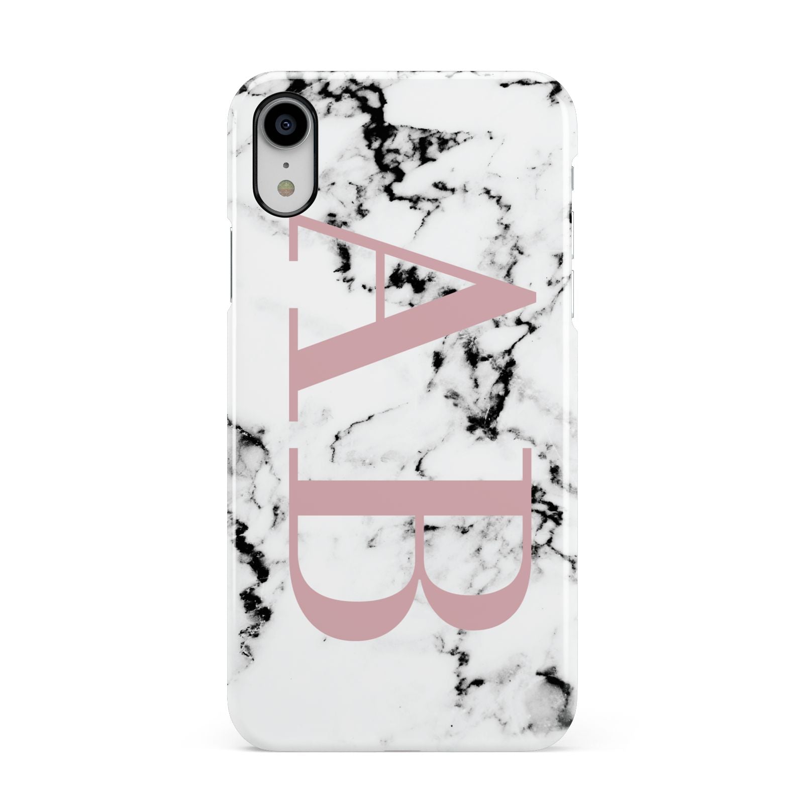 Marble Pattern Pink Initials Personalised Apple iPhone XR White 3D Snap Case