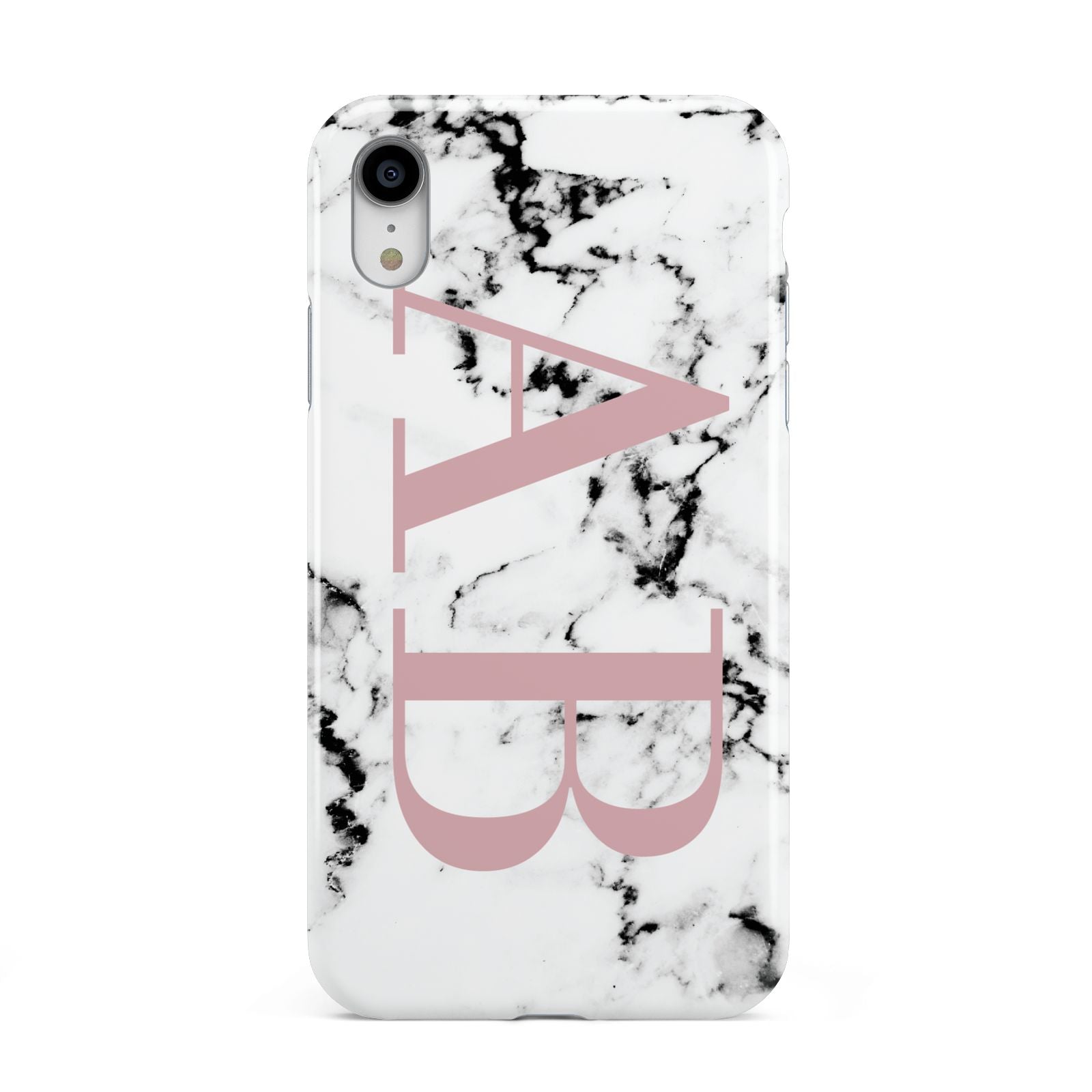 Marble Pattern Pink Initials Personalised Apple iPhone XR White 3D Tough Case