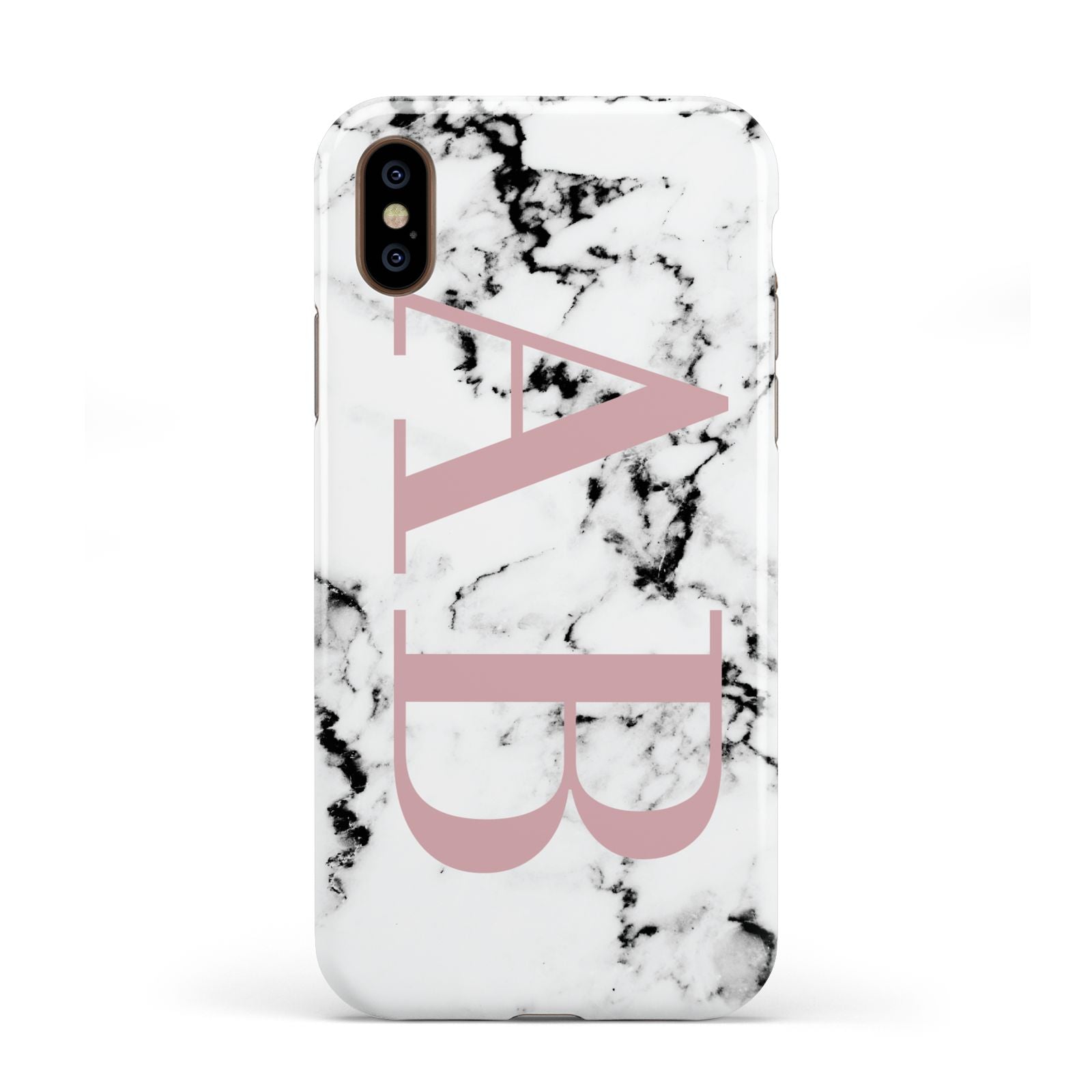 Marble Pattern Pink Initials Personalised Apple iPhone XS 3D Tough