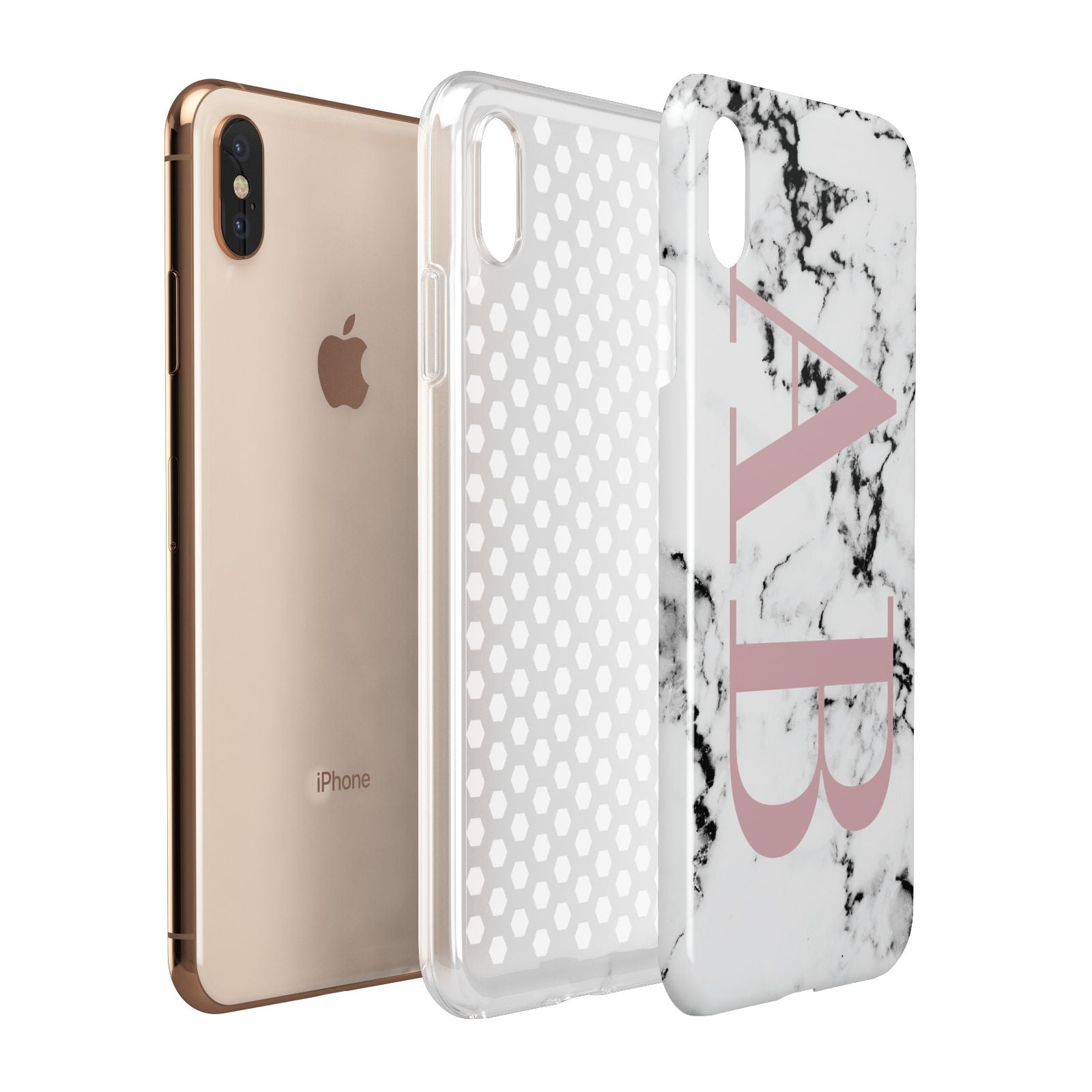 Marble Pattern Pink Initials Personalised Apple iPhone Xs Max 3D Tough Case Expanded View