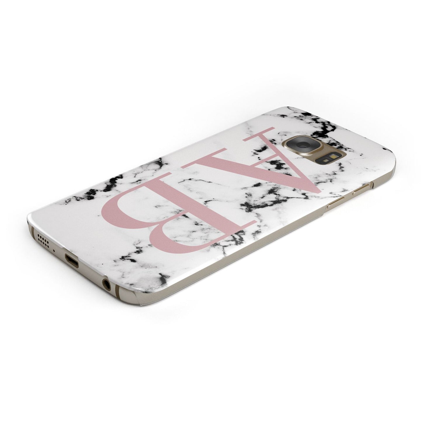 Marble Pattern Pink Initials Personalised Protective Samsung Galaxy Case Angled Image