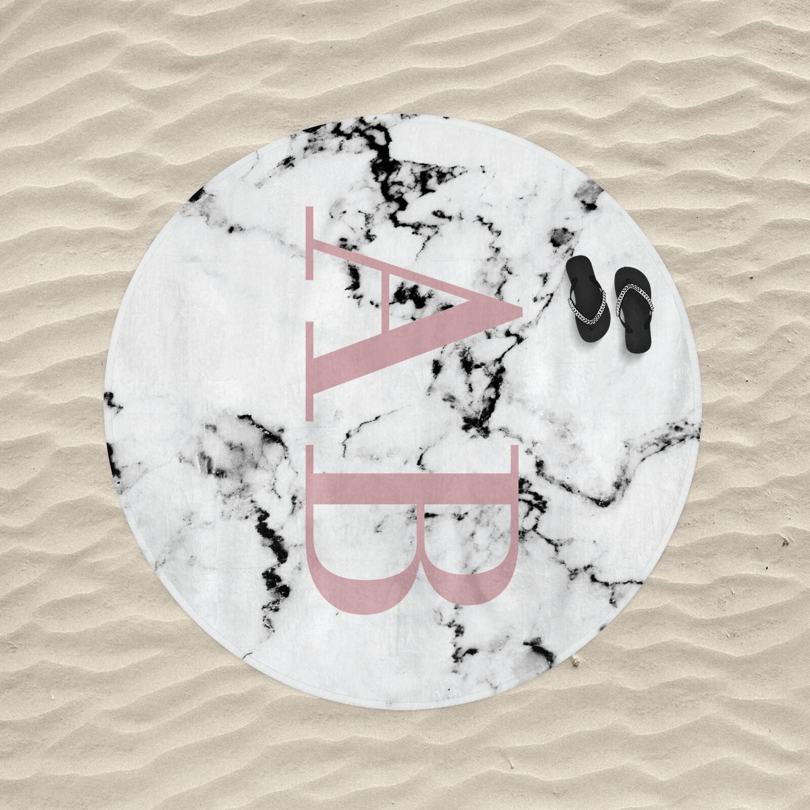 Marble Pattern Pink Initials Personalised Round Beach Towel Alternative Image