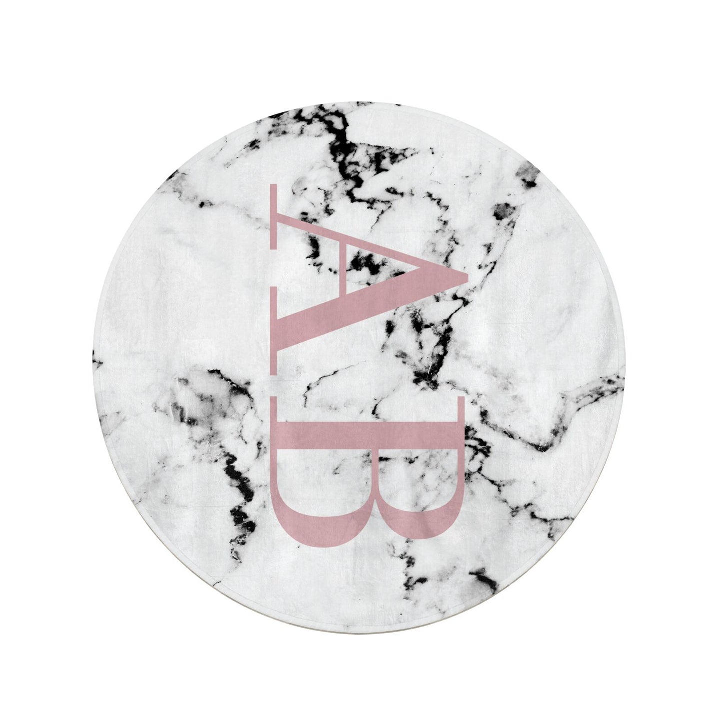 Marble Pattern Pink Initials Personalised Round Beach Towel