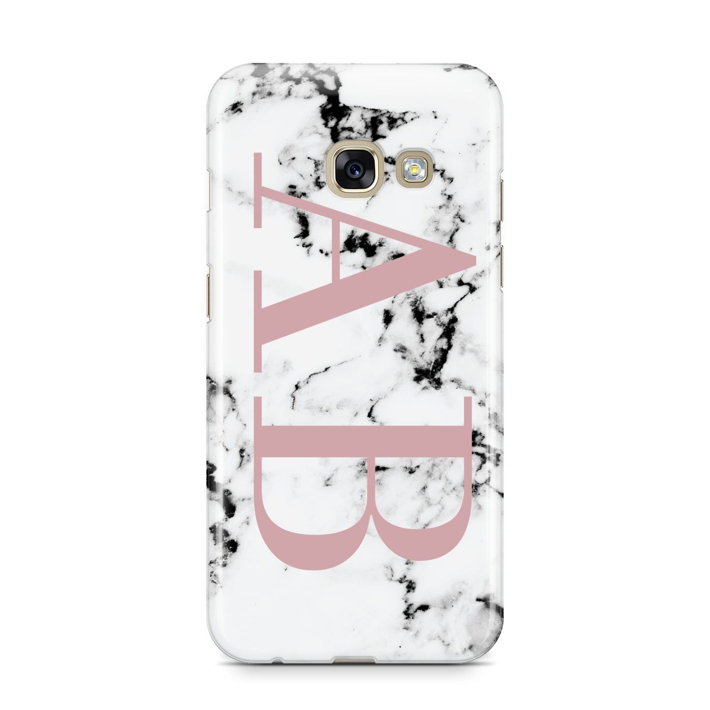 Marble Pattern Pink Initials Personalised Samsung Galaxy A3 2017 Case on gold phone