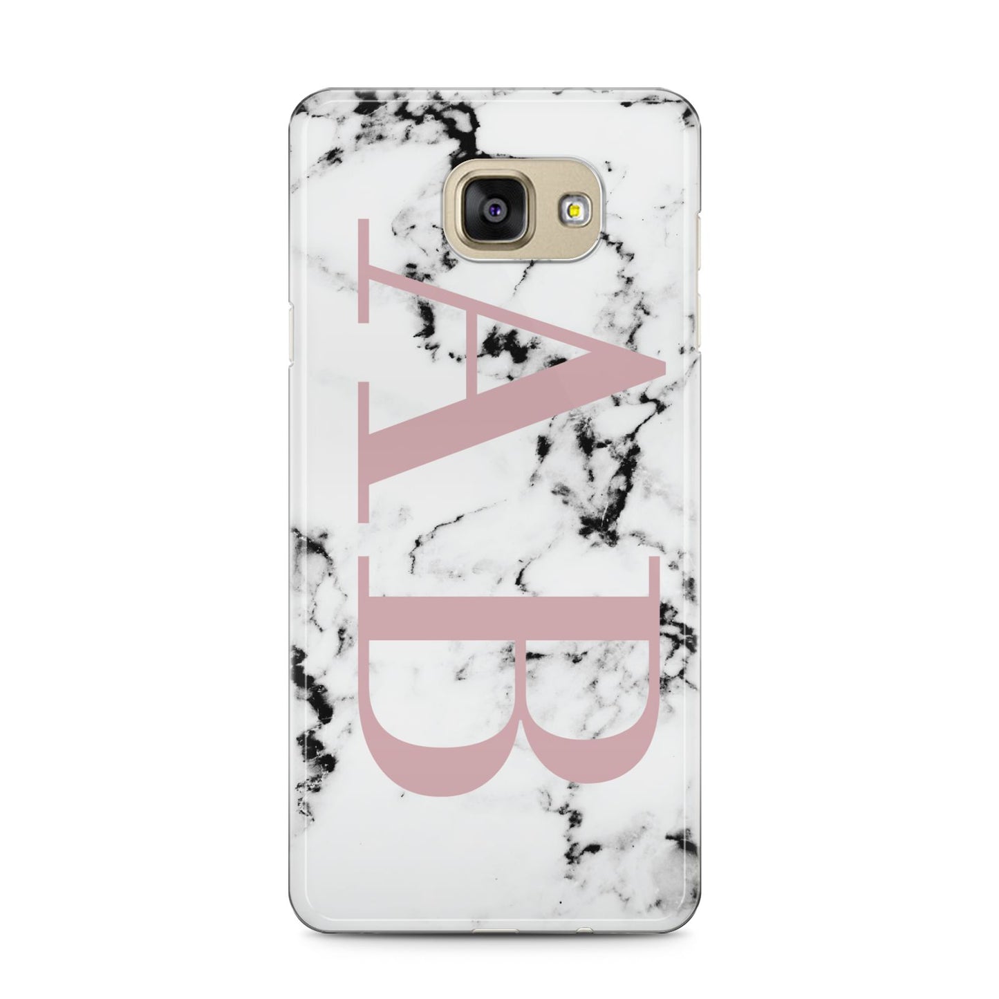 Marble Pattern Pink Initials Personalised Samsung Galaxy A5 2016 Case on gold phone