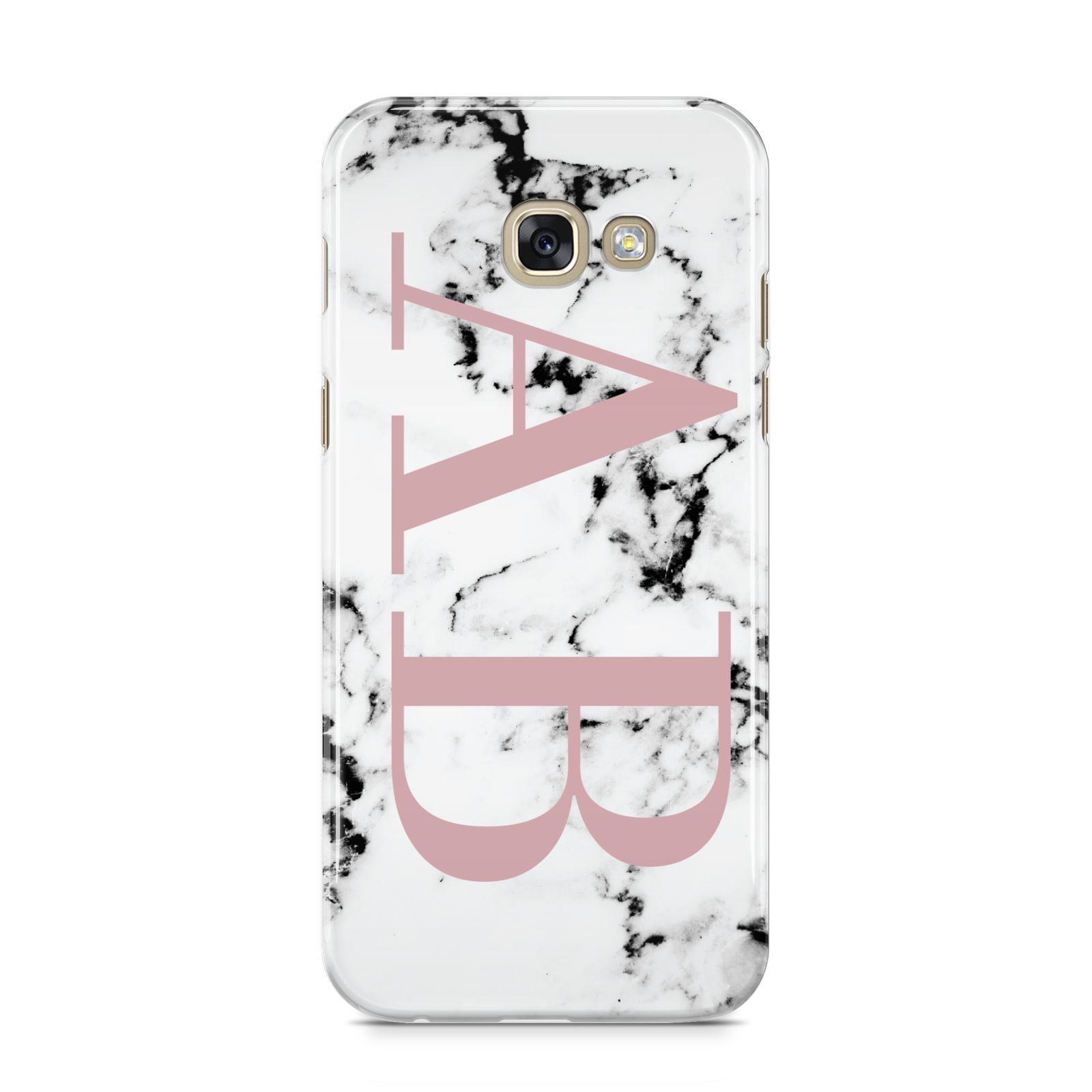 Marble Pattern Pink Initials Personalised Samsung Galaxy A5 2017 Case on gold phone