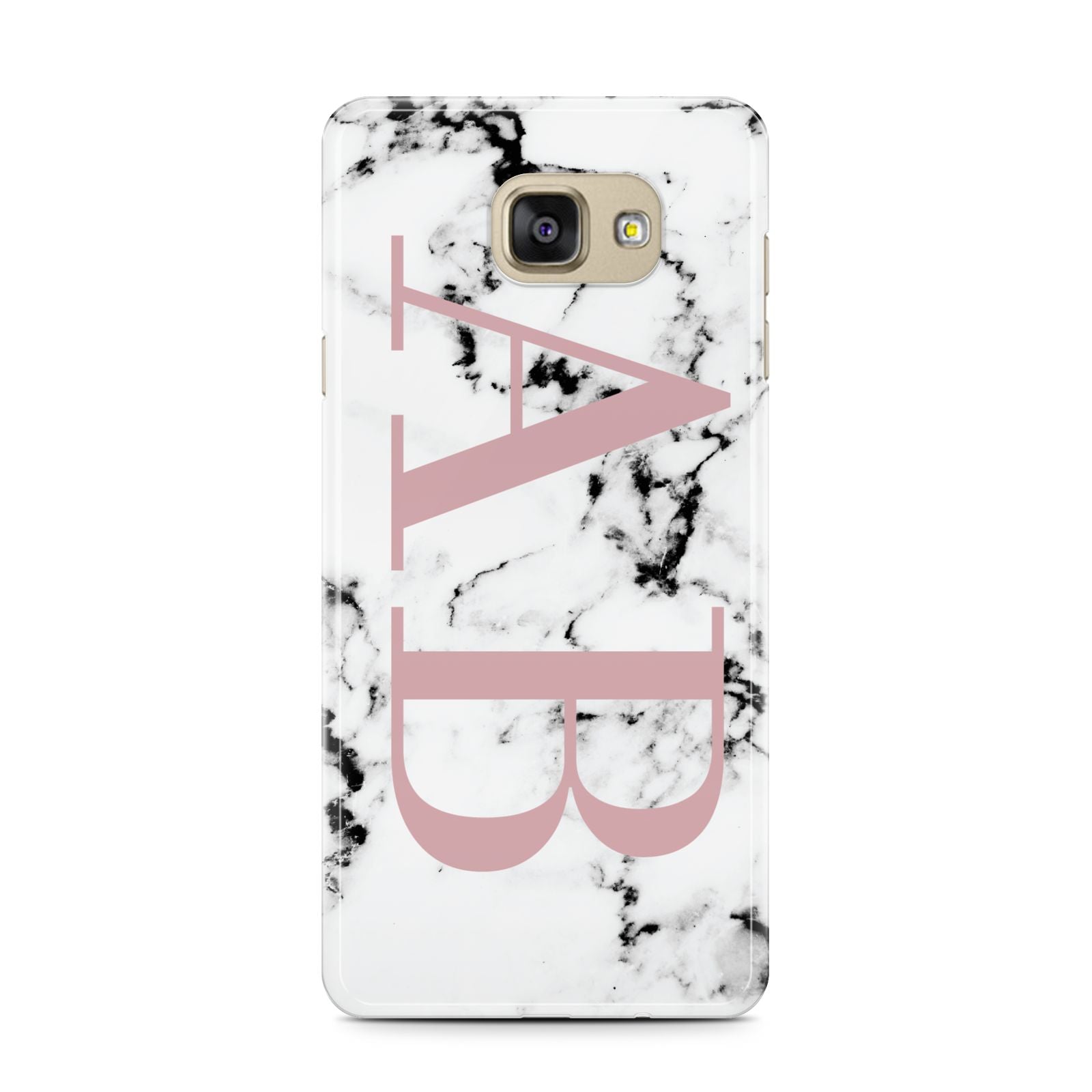 Marble Pattern Pink Initials Personalised Samsung Galaxy A7 2016 Case on gold phone