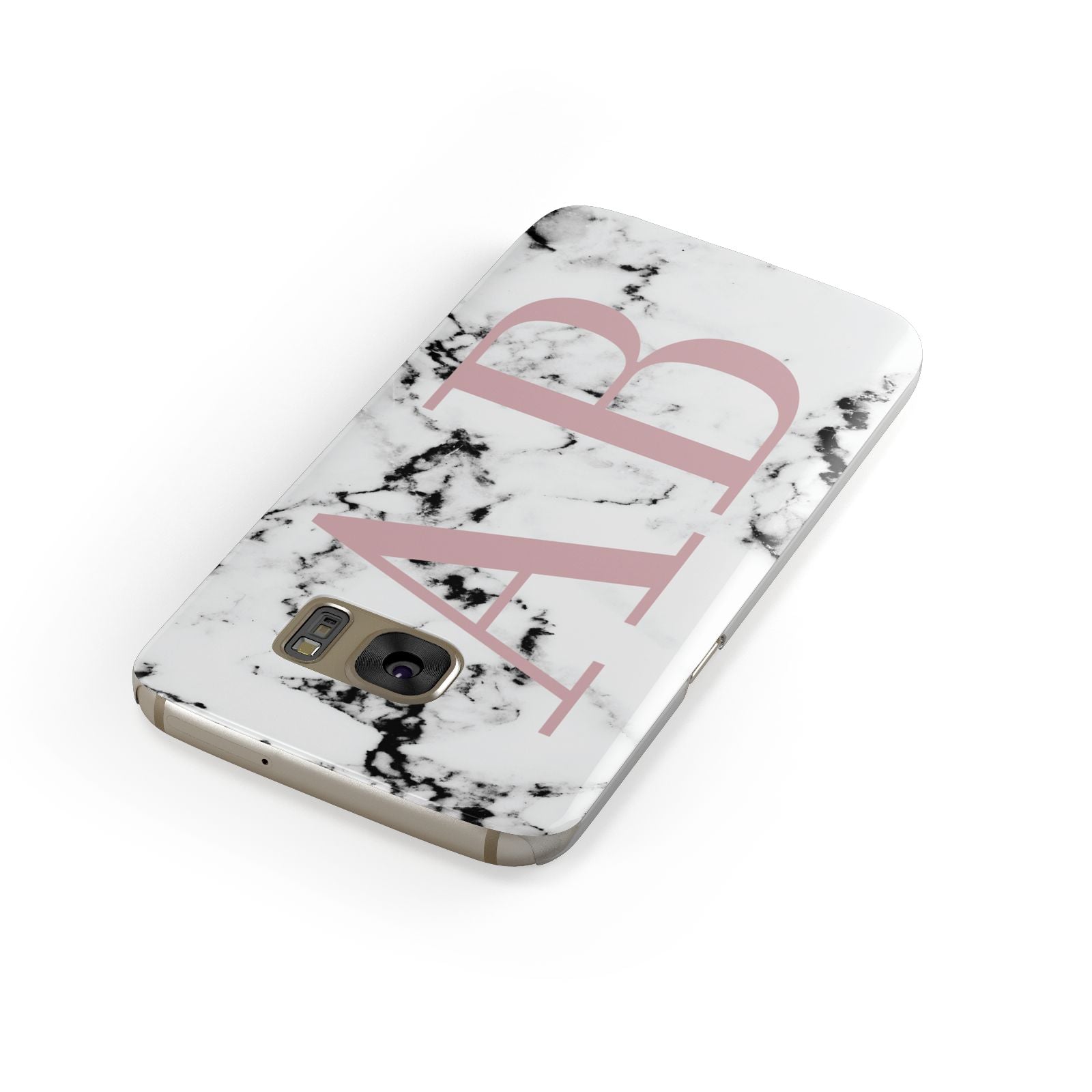 Marble Pattern Pink Initials Personalised Samsung Galaxy Case Front Close Up