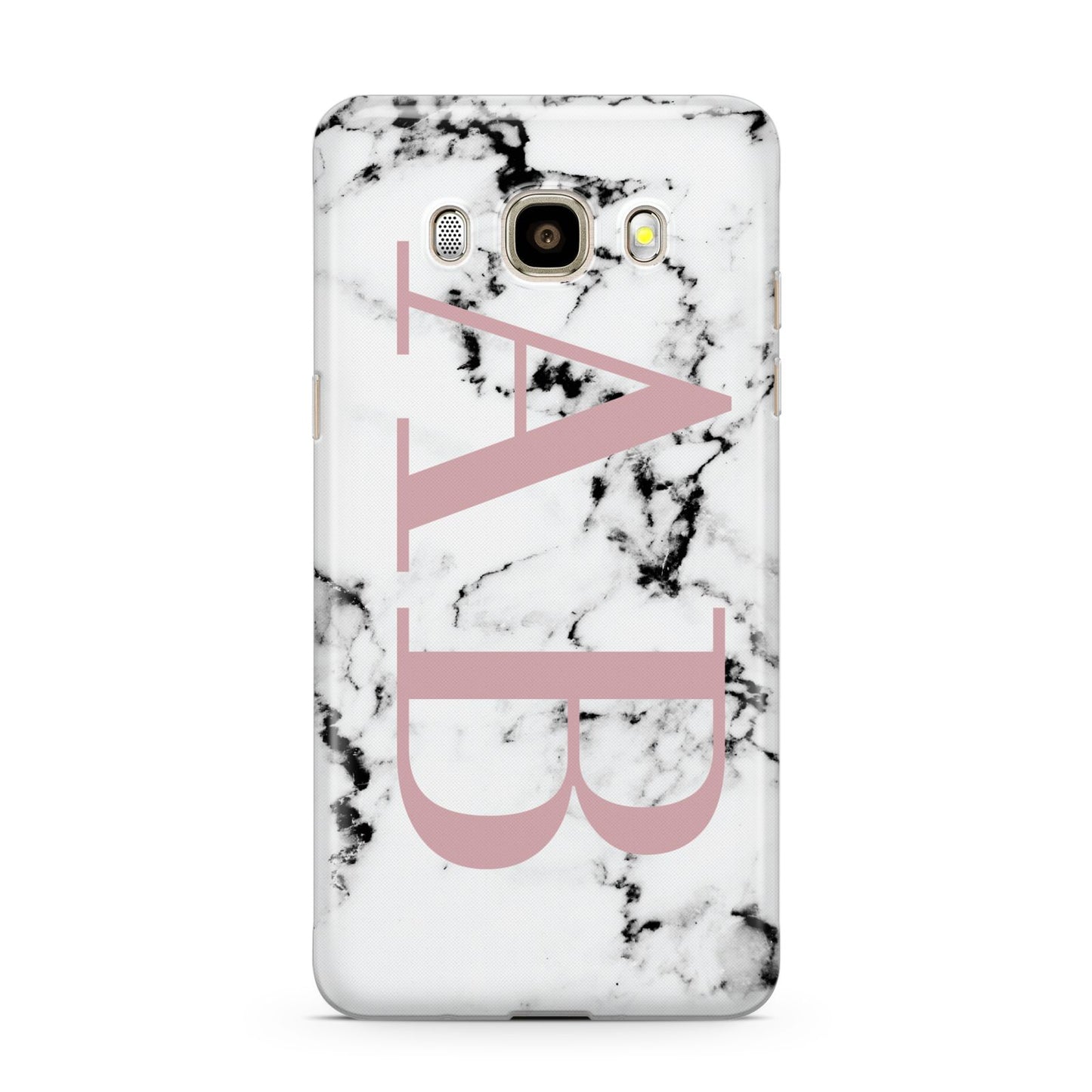 Marble Pattern Pink Initials Personalised Samsung Galaxy J7 2016 Case on gold phone