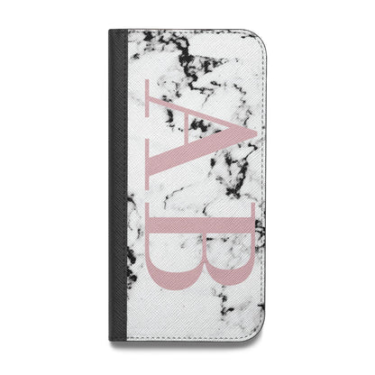 Marble Pattern Pink Initials Personalised Vegan Leather Flip Samsung Case
