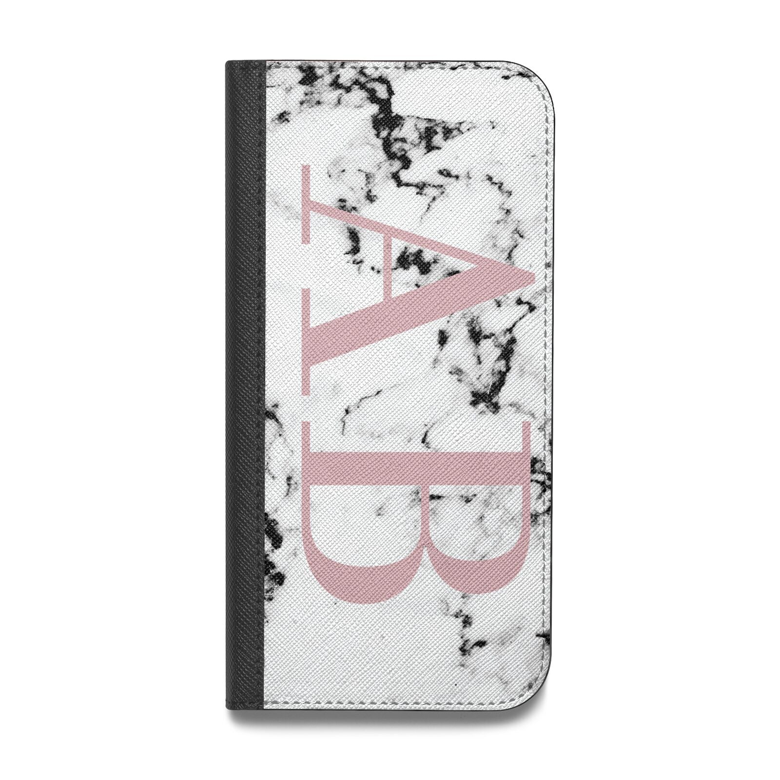 Marble Pattern Pink Initials Personalised Vegan Leather Flip iPhone Case