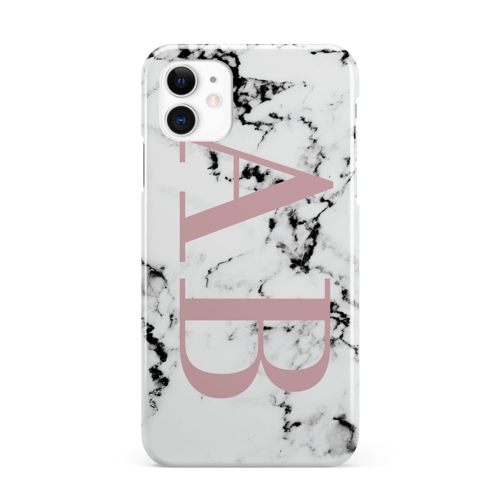 Marble Pattern Pink Initials Personalised iPhone 11 3D Snap Case