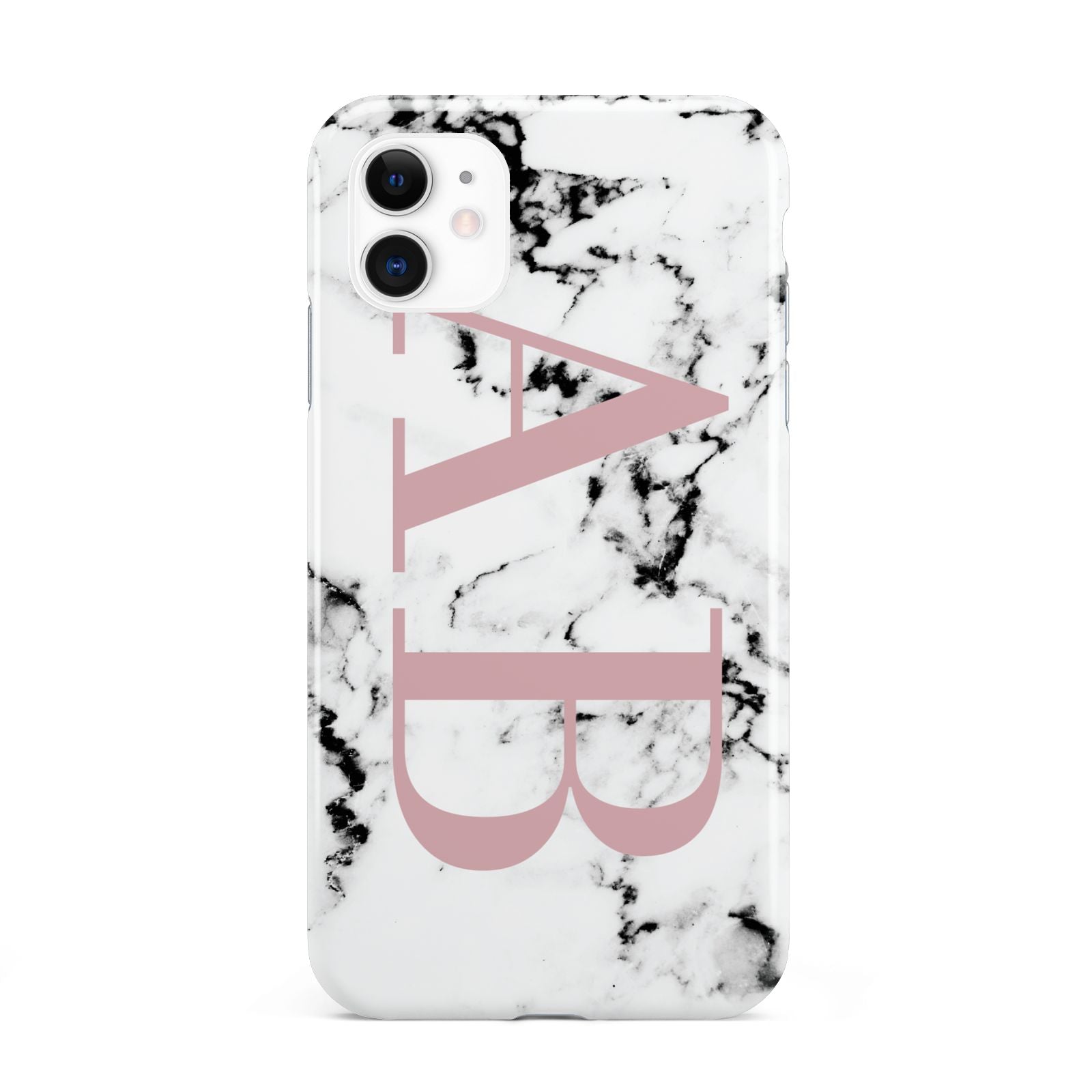 Marble Pattern Pink Initials Personalised iPhone 11 3D Tough Case