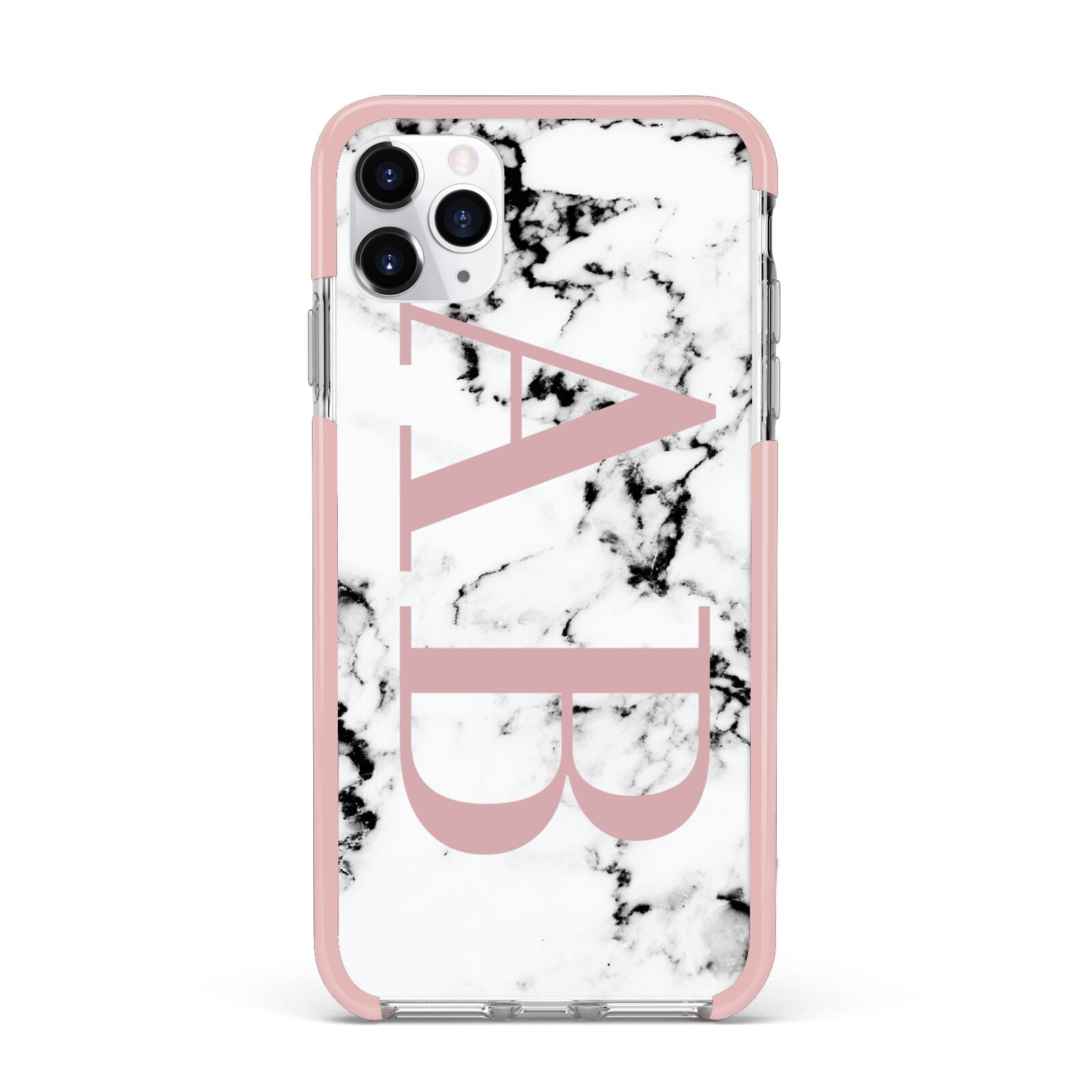 Marble Pattern Pink Initials Personalised iPhone 11 Pro Max Impact Pink Edge Case