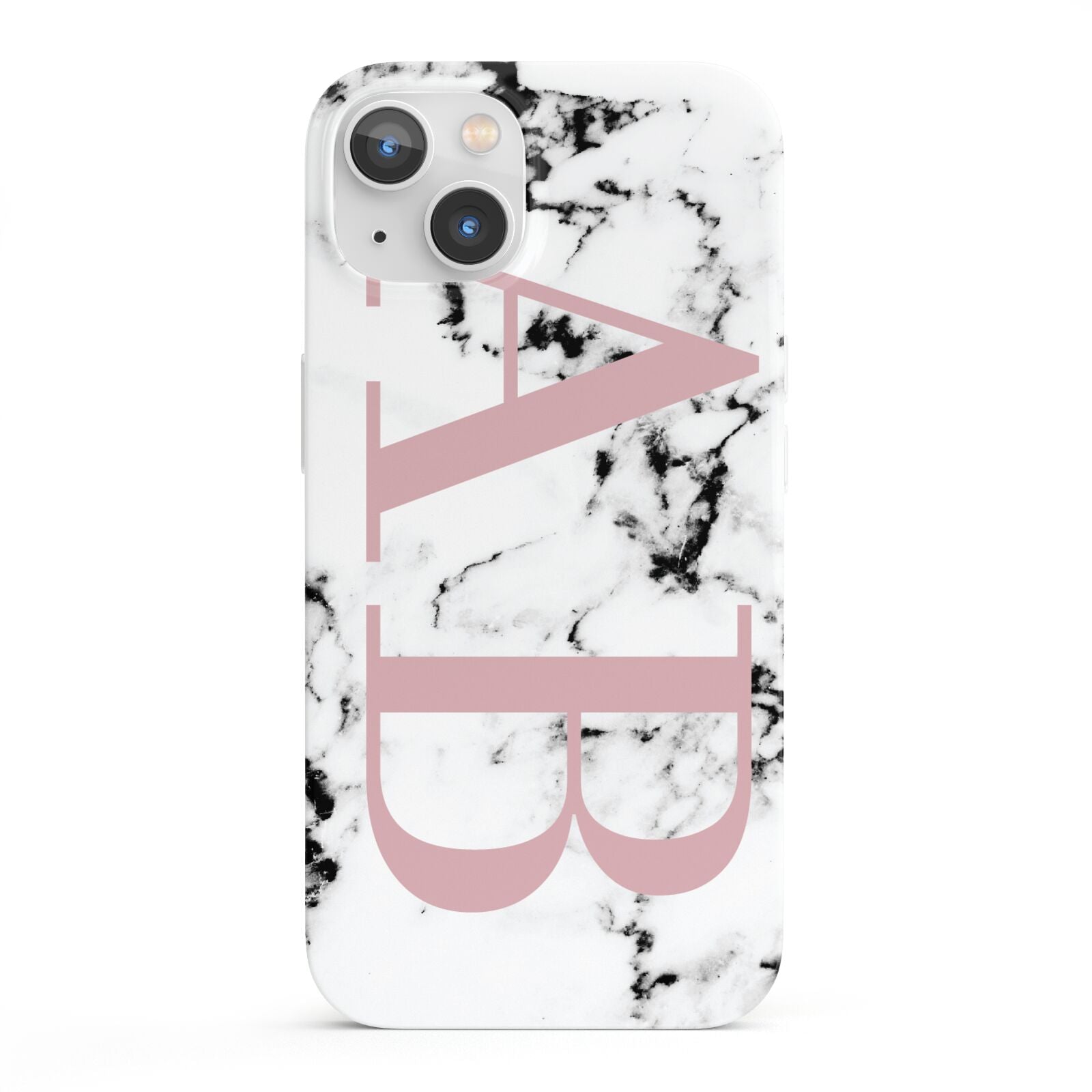 Marble Pattern Pink Initials Personalised iPhone 13 Full Wrap 3D Snap Case