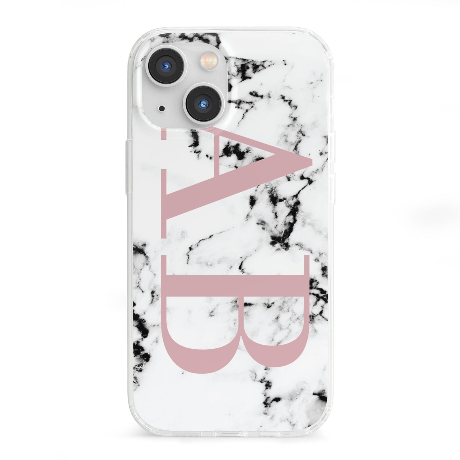 Marble Pattern Pink Initials Personalised iPhone 13 Mini Clear Bumper Case