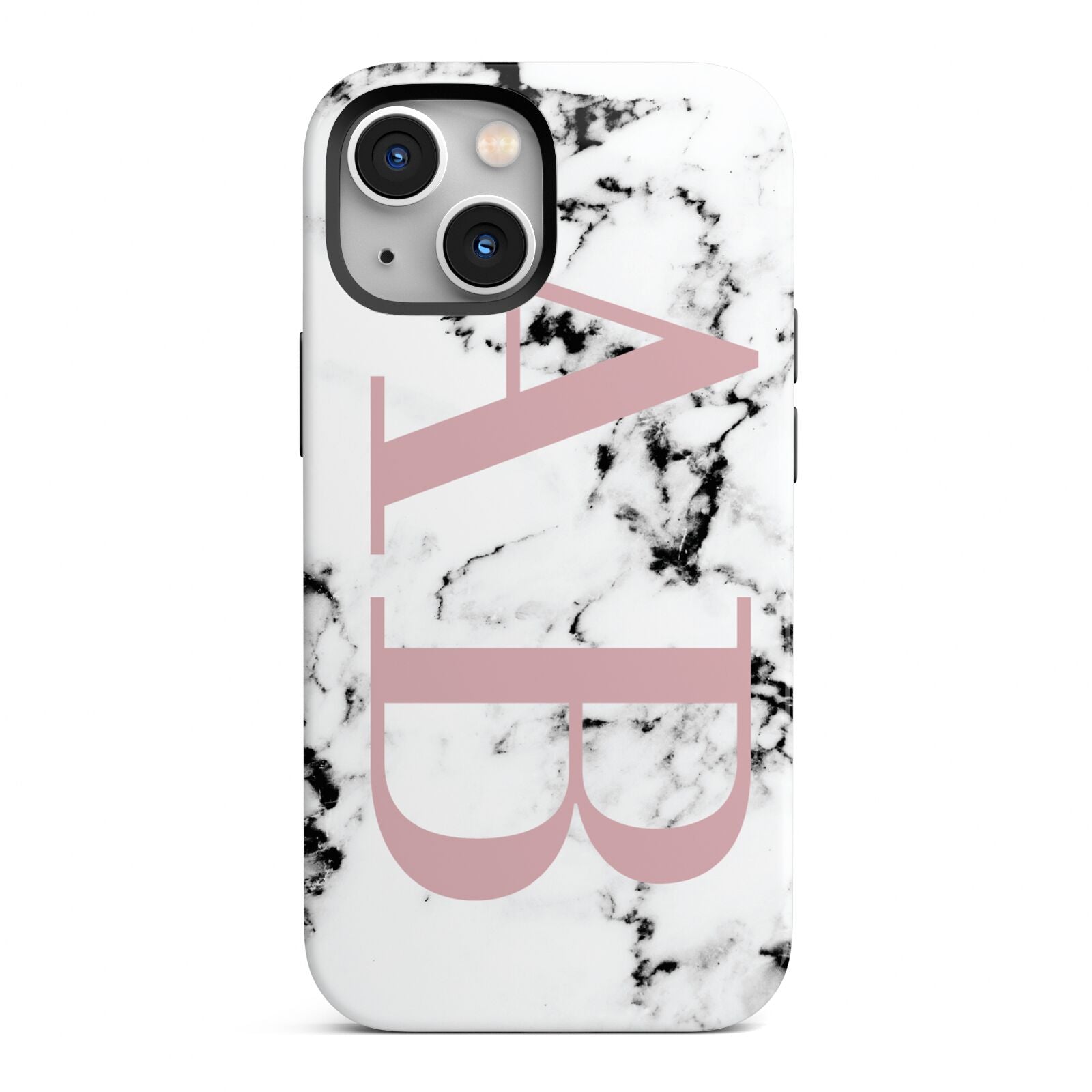 Marble Pattern Pink Initials Personalised iPhone 13 Mini Full Wrap 3D Tough Case