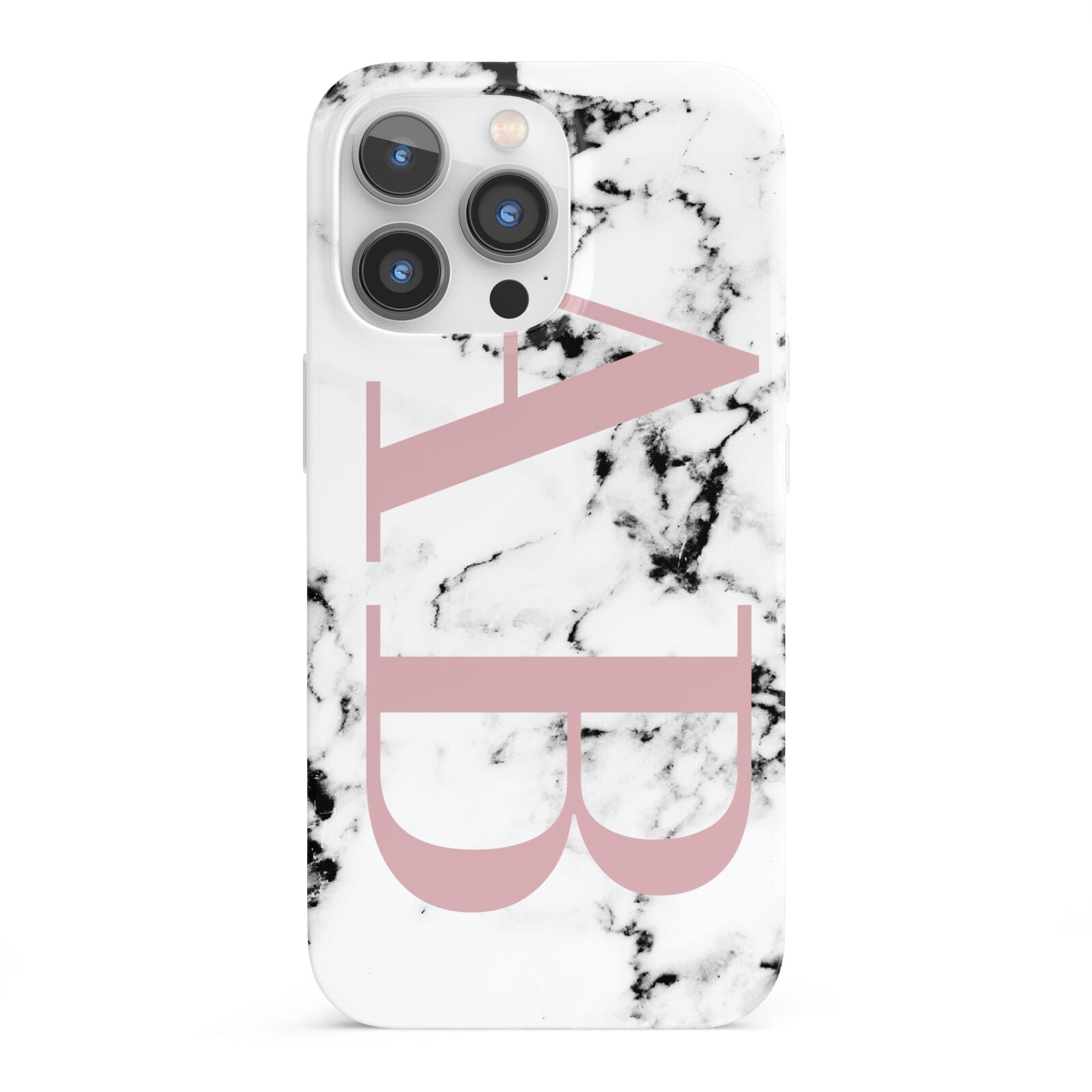 Marble Pattern Pink Initials Personalised iPhone 13 Pro Full Wrap 3D Snap Case