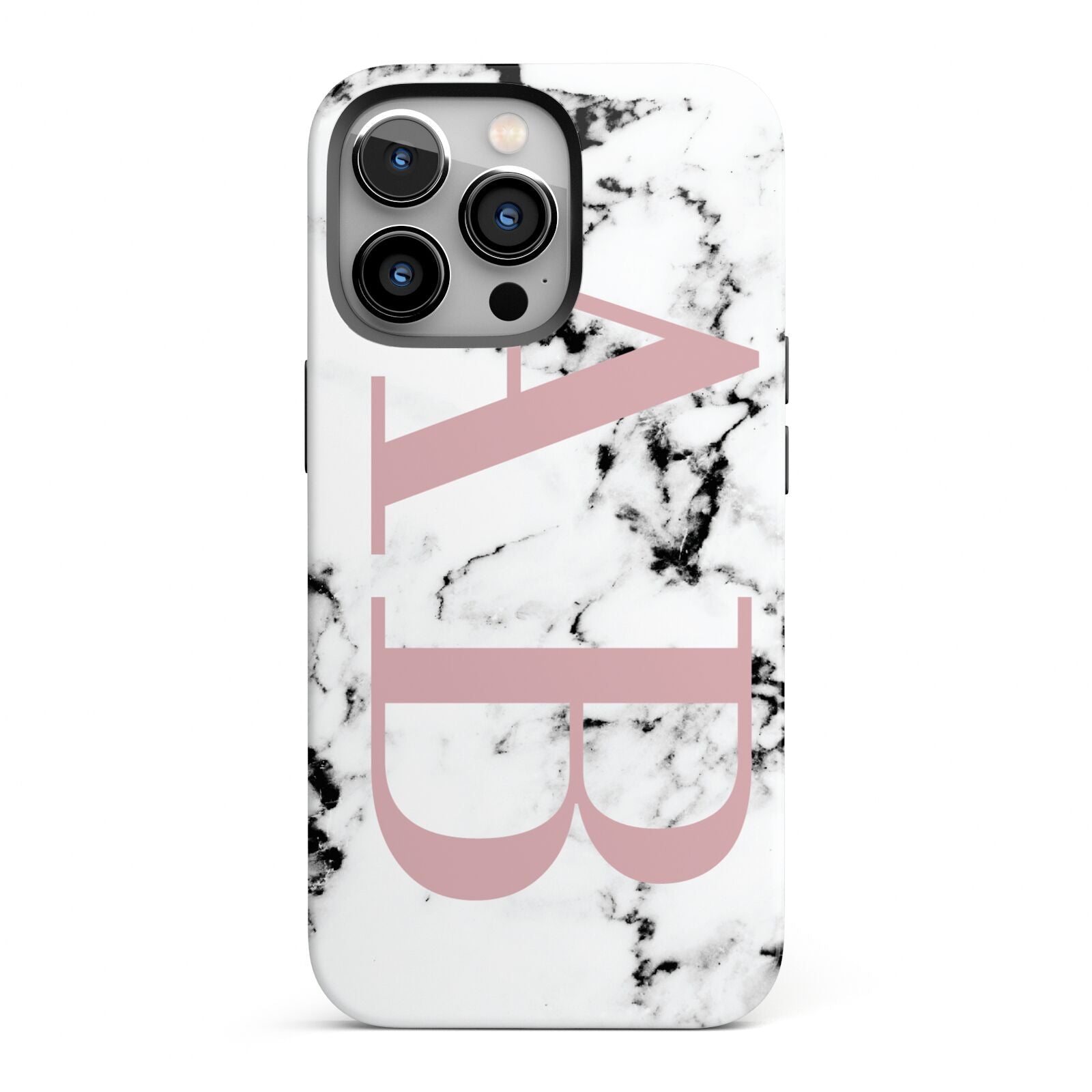 Marble Pattern Pink Initials Personalised iPhone 13 Pro Full Wrap 3D Tough Case