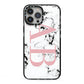 Marble Pattern Pink Initials Personalised iPhone 13 Pro Max Black Impact Case on Silver phone