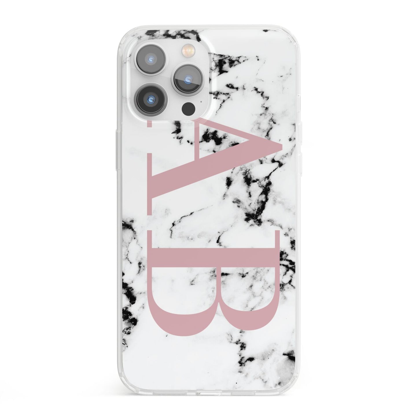 Marble Pattern Pink Initials Personalised iPhone 13 Pro Max Clear Bumper Case