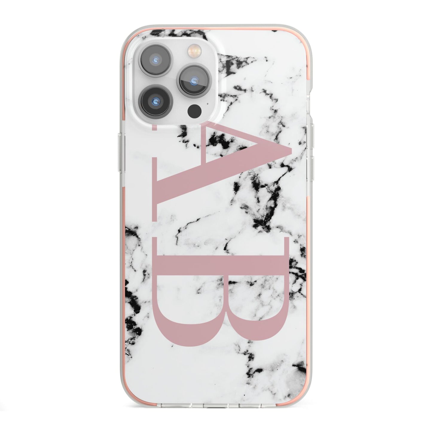 Marble Pattern Pink Initials Personalised iPhone 13 Pro Max TPU Impact Case with Pink Edges
