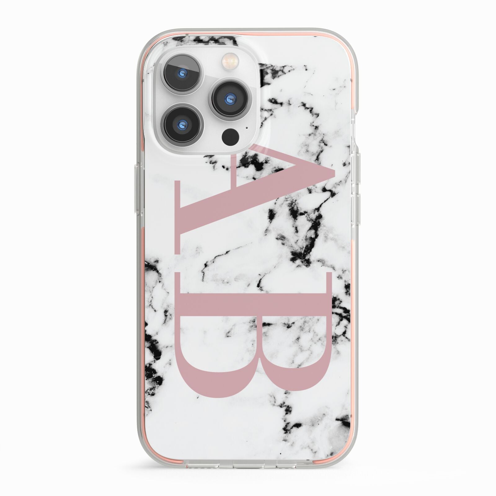 Marble Pattern Pink Initials Personalised iPhone 13 Pro TPU Impact Case with Pink Edges