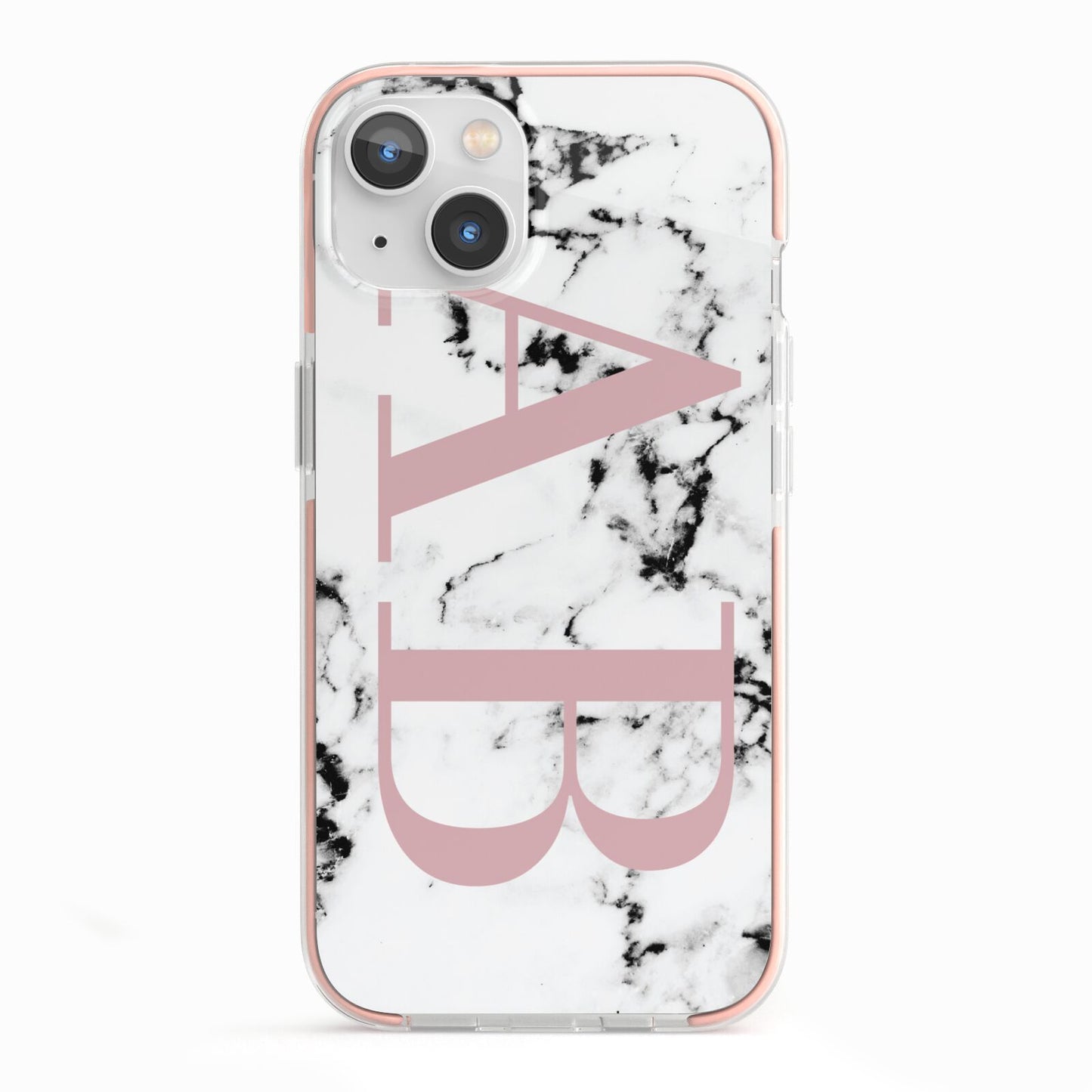 Marble Pattern Pink Initials Personalised iPhone 13 TPU Impact Case with Pink Edges