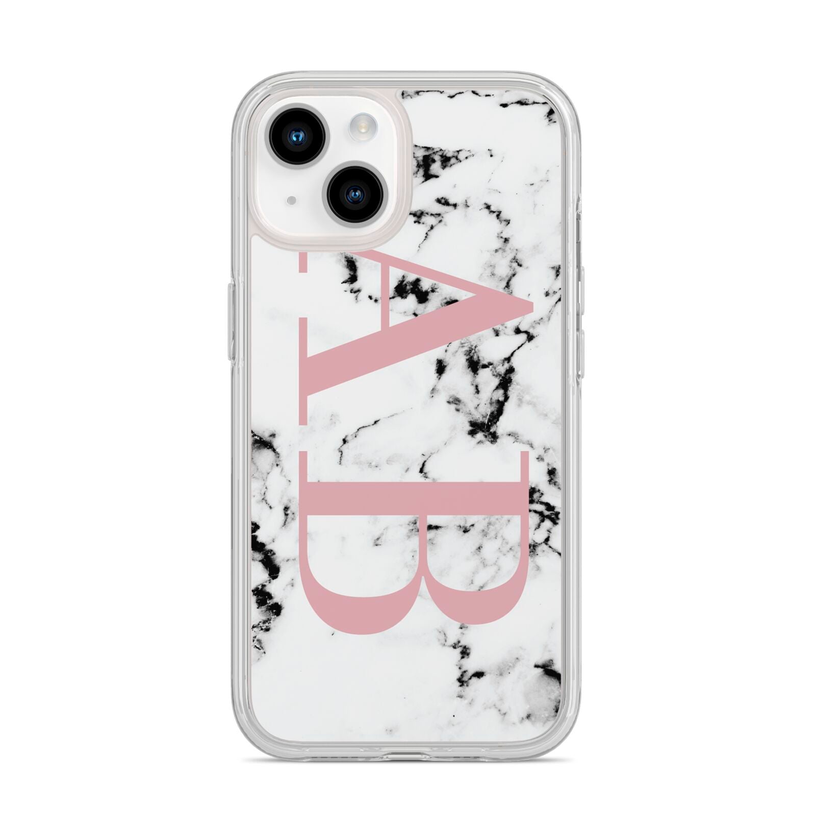 Marble Pattern Pink Initials Personalised iPhone 14 Clear Tough Case Starlight