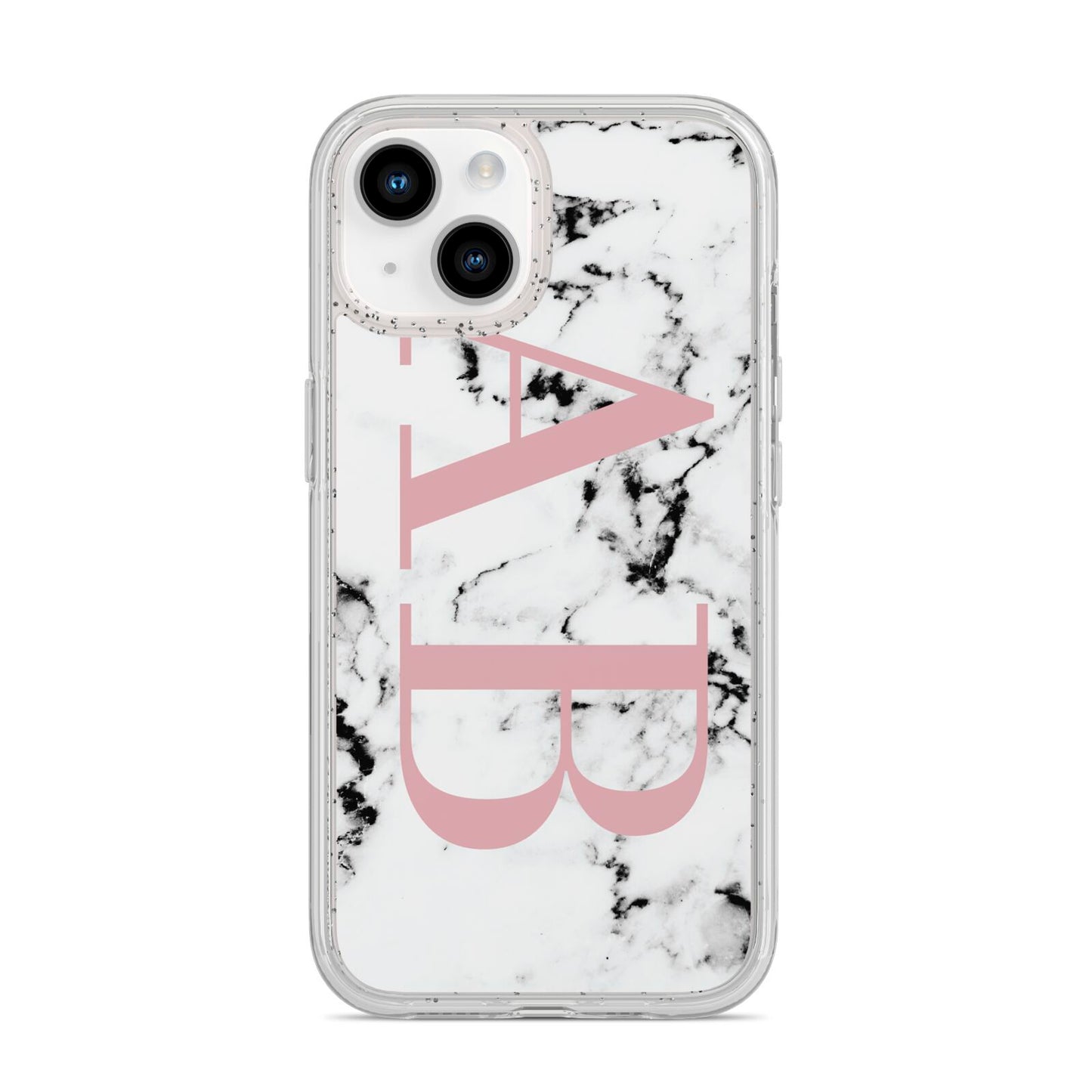 Marble Pattern Pink Initials Personalised iPhone 14 Glitter Tough Case Starlight